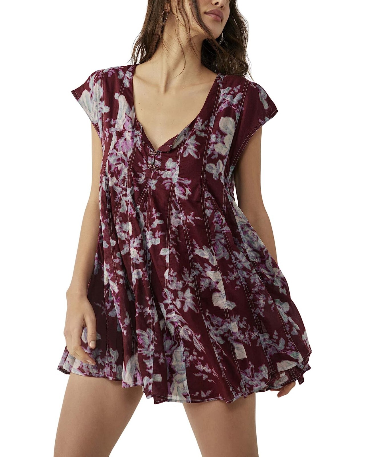 Free People Sully Mini Summer Dress Size Small Purple Combo Floral Print Flowy