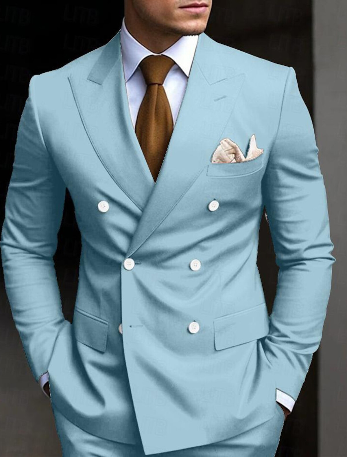 Men Suits Double Breasted Slim Fit Peak Lapel Tuxedo Formal Prom Groom Custom