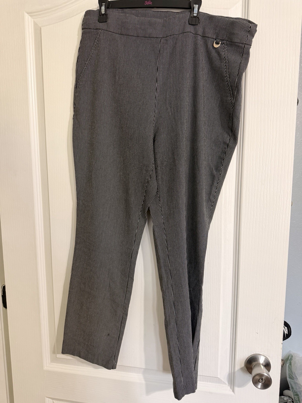 Rafaella black & white pinstripe trousers with a high-waisted fit Size: 16 Pants