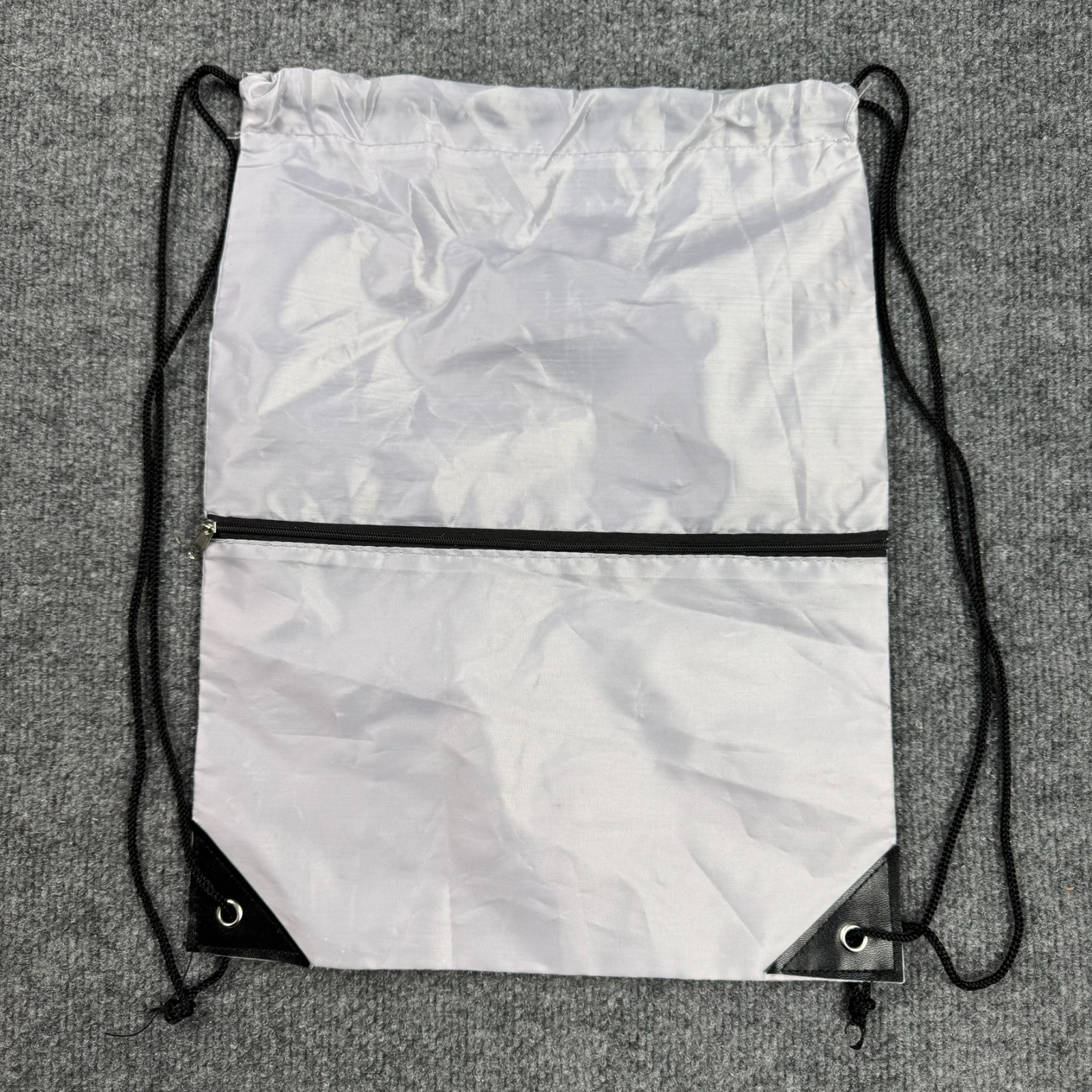 Silver Drawstring Cinch Backpack Sport Sackpack Bag with Zipper Pocket Unisex