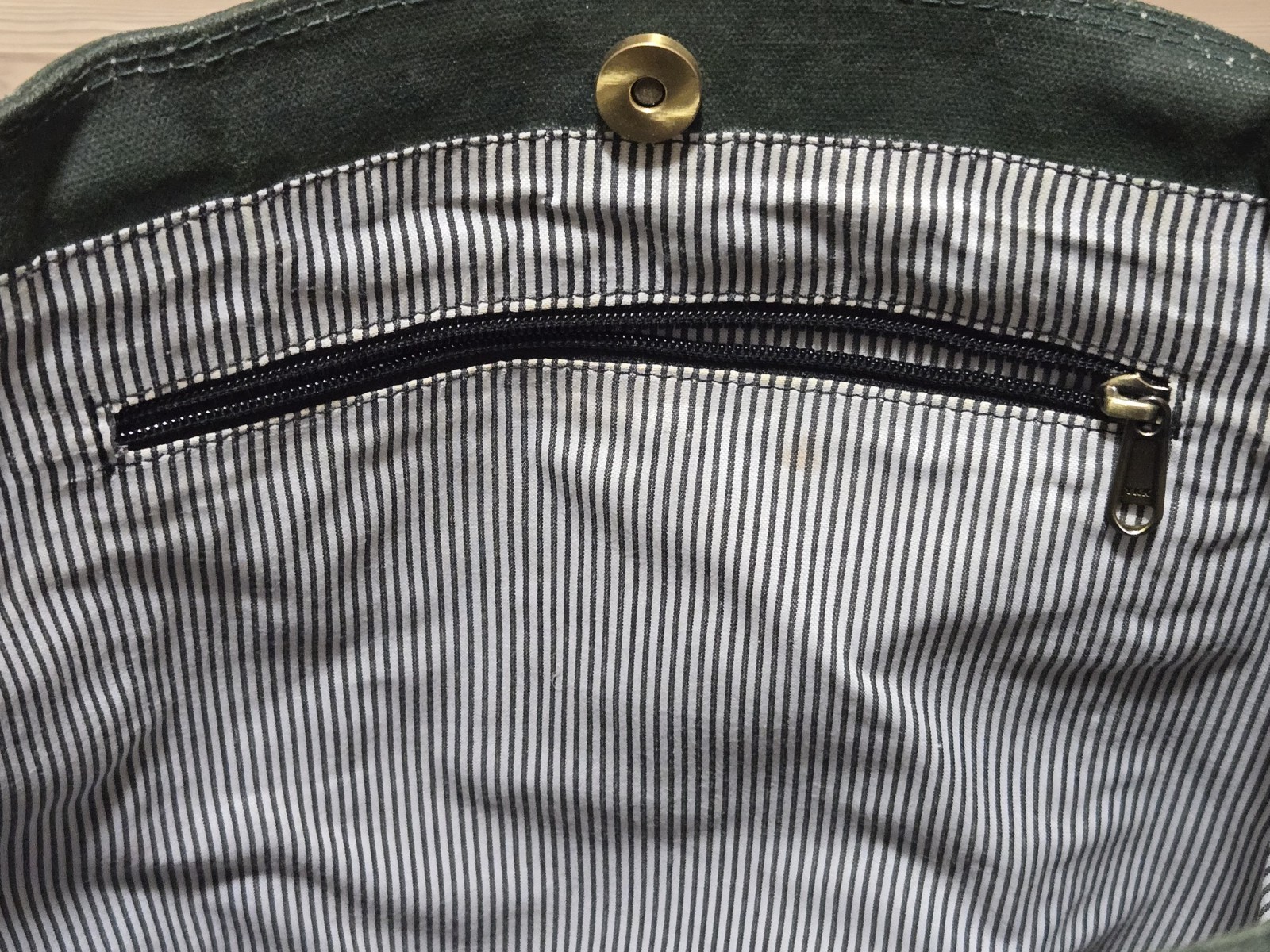 Waxed Canvas Tote Bag Leather Handles Forest Green Medium Size Lined 15″x16″