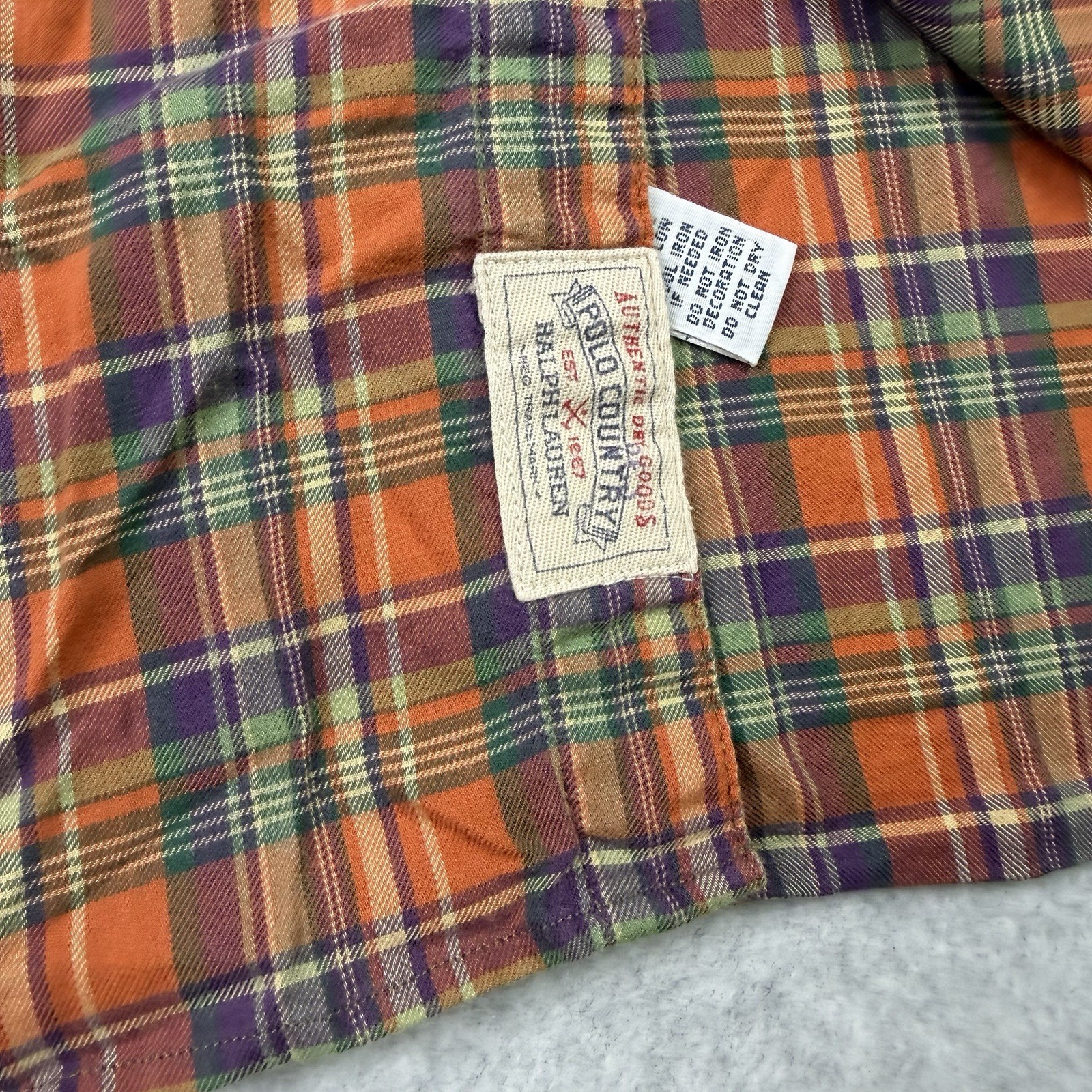 Polo Ralph Lauren Polo Country Shirt Mens XL Orange Plaid Leather Elbow Pads
