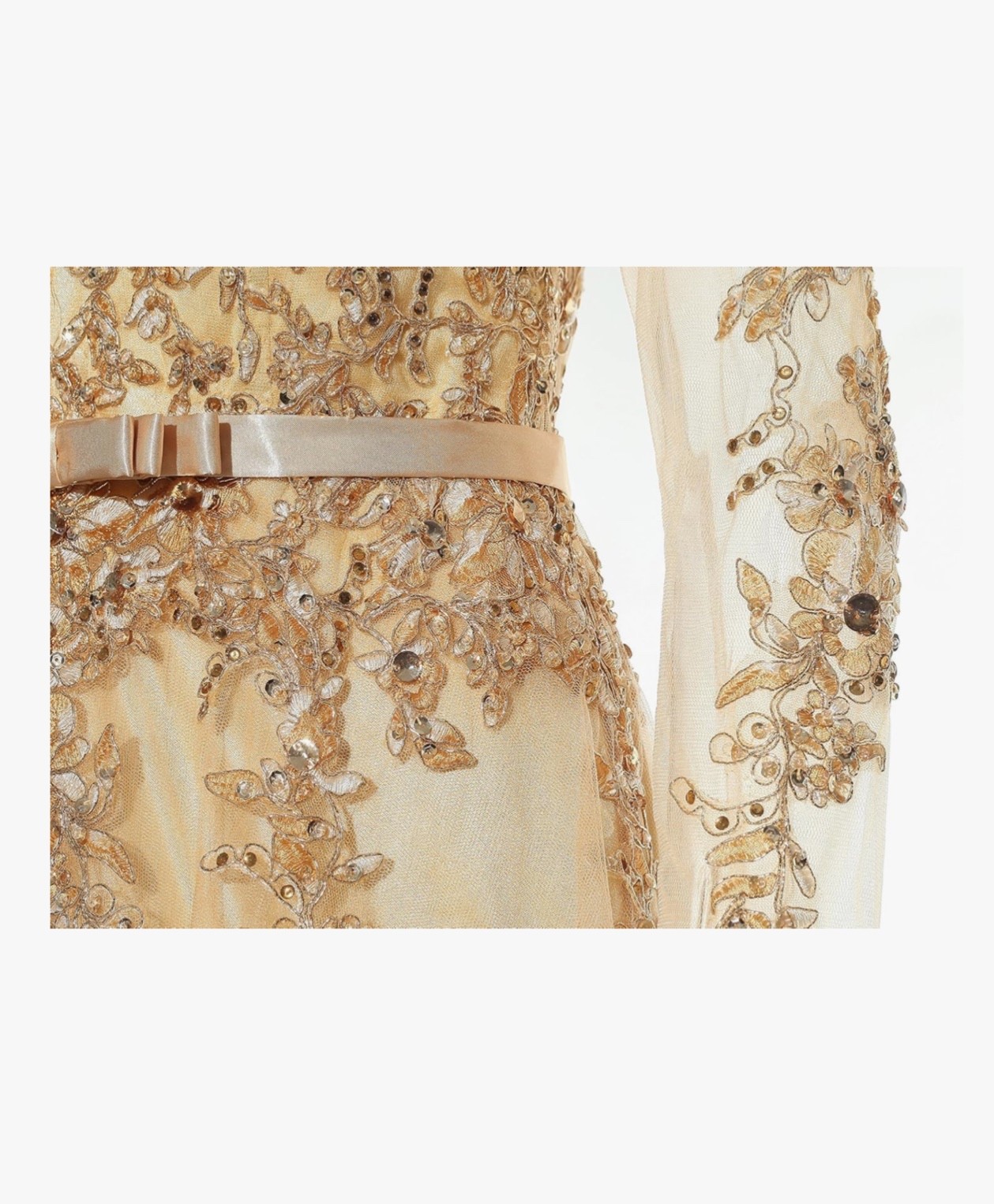 Meier Women’s Gold Illusion Long Sleeve Embroidery Prom Formal Dress Size 18