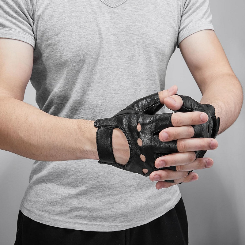 2× Men’s Black Motorcycle Fingerless Leather Half Finger Driving Biker Gloves US