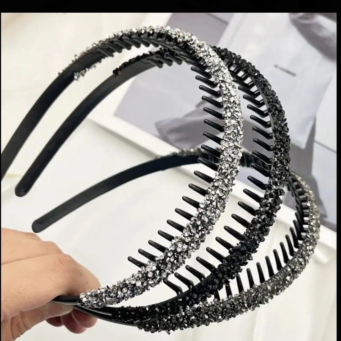 Bedazzled Crystal Encrusted Set 3 Headbands Black Grey White Diamond Hair Gift