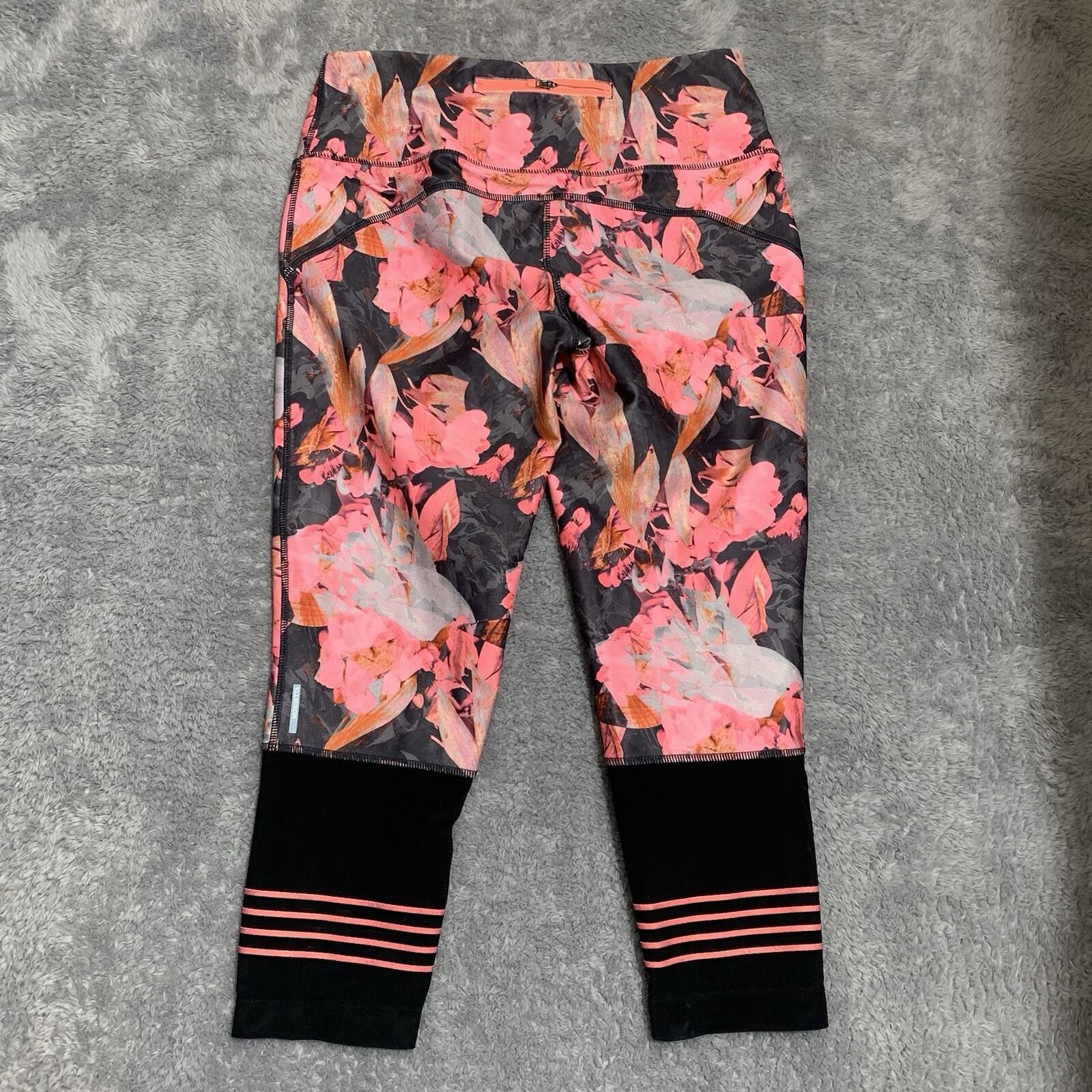 Mondetta Performance Leggings Womens S Pink Floral Capri Mesh Zip Pocket RN88201