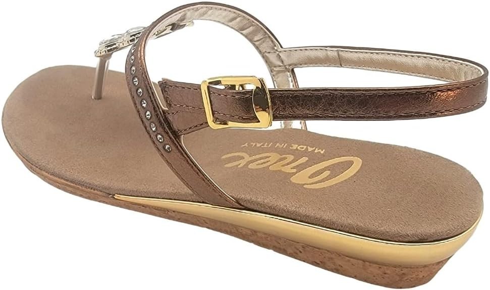 Women’s Onex Leather Wedge Slide Sandals Bronze Swarovski Crystal Italy