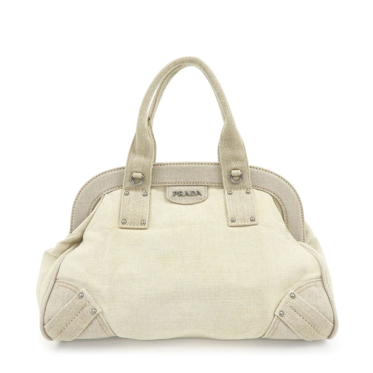 PRADA Mistolino Boston Bag Hand Bag Natural BN1886 Authentic Used