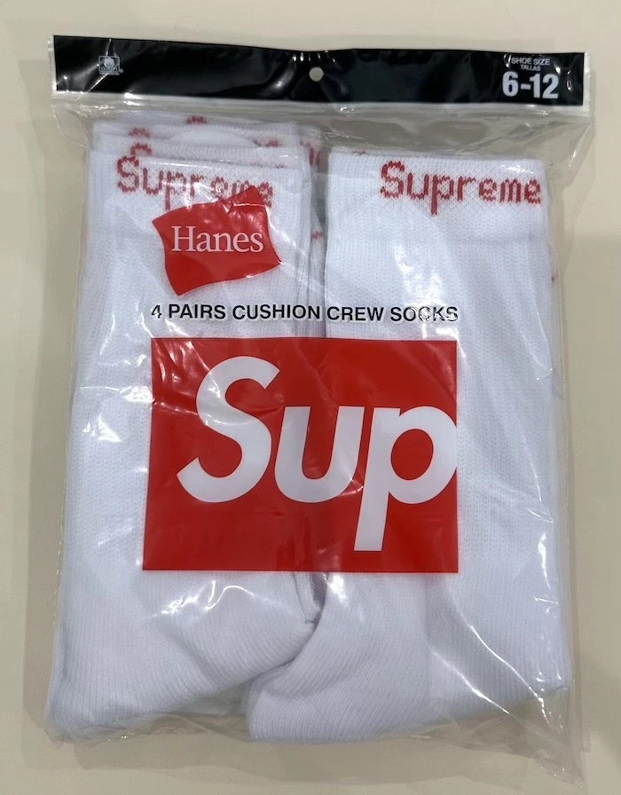 Pack of 4 Supreme Hanes White Crew Socks Unisex Size 6-12 Sealed Brand New Tags
