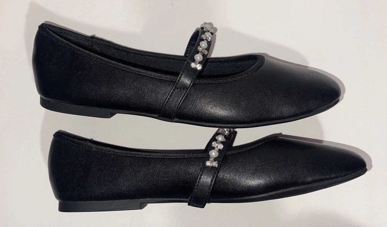 Jellypop Comfort Fit Black Ballet Flats Women’s 7 Pearl Rhinestone Dress Shoes