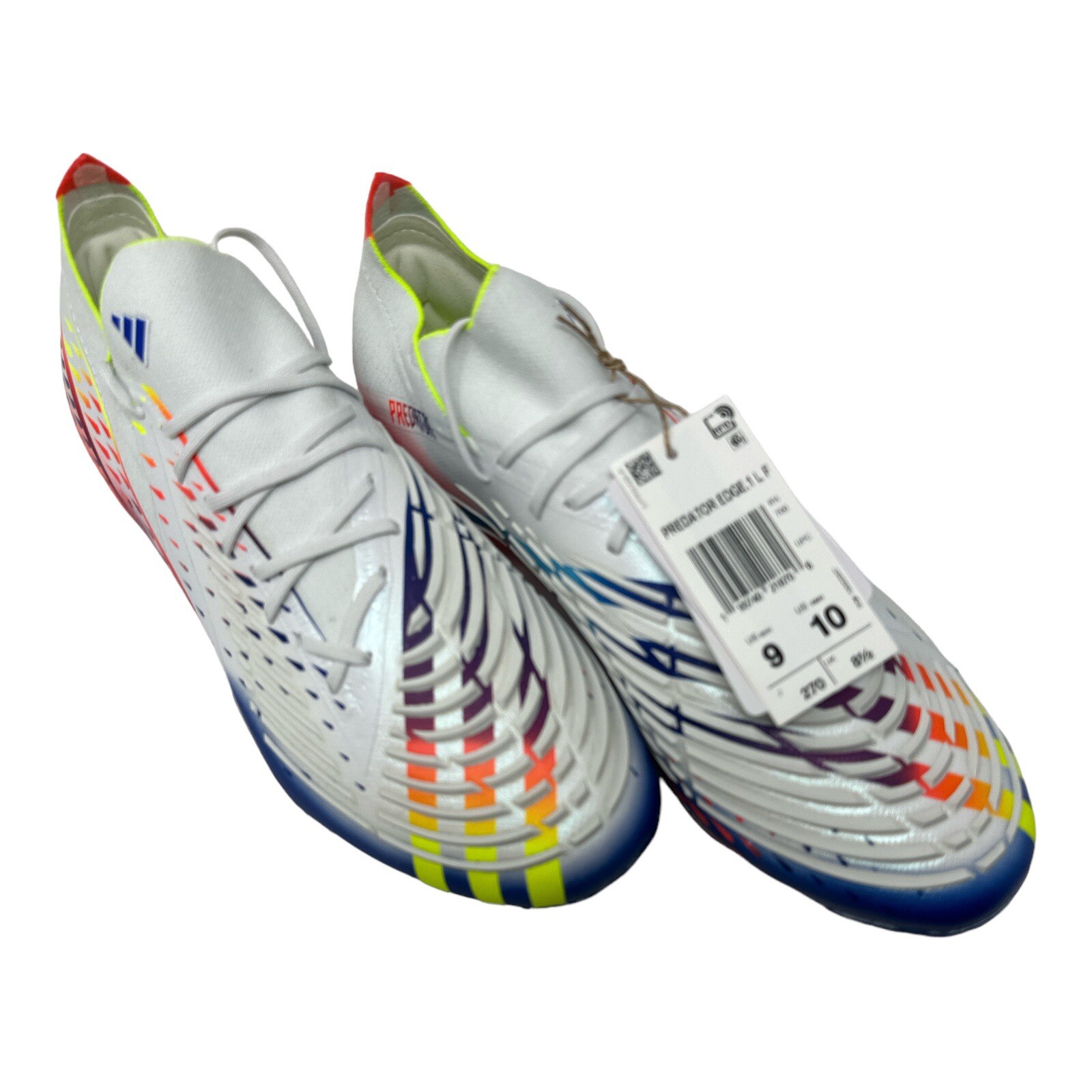 Adidas Predator Edge .1 L FG Men’s Cleats Size 9 White Yellow Blue Soccer GW1022