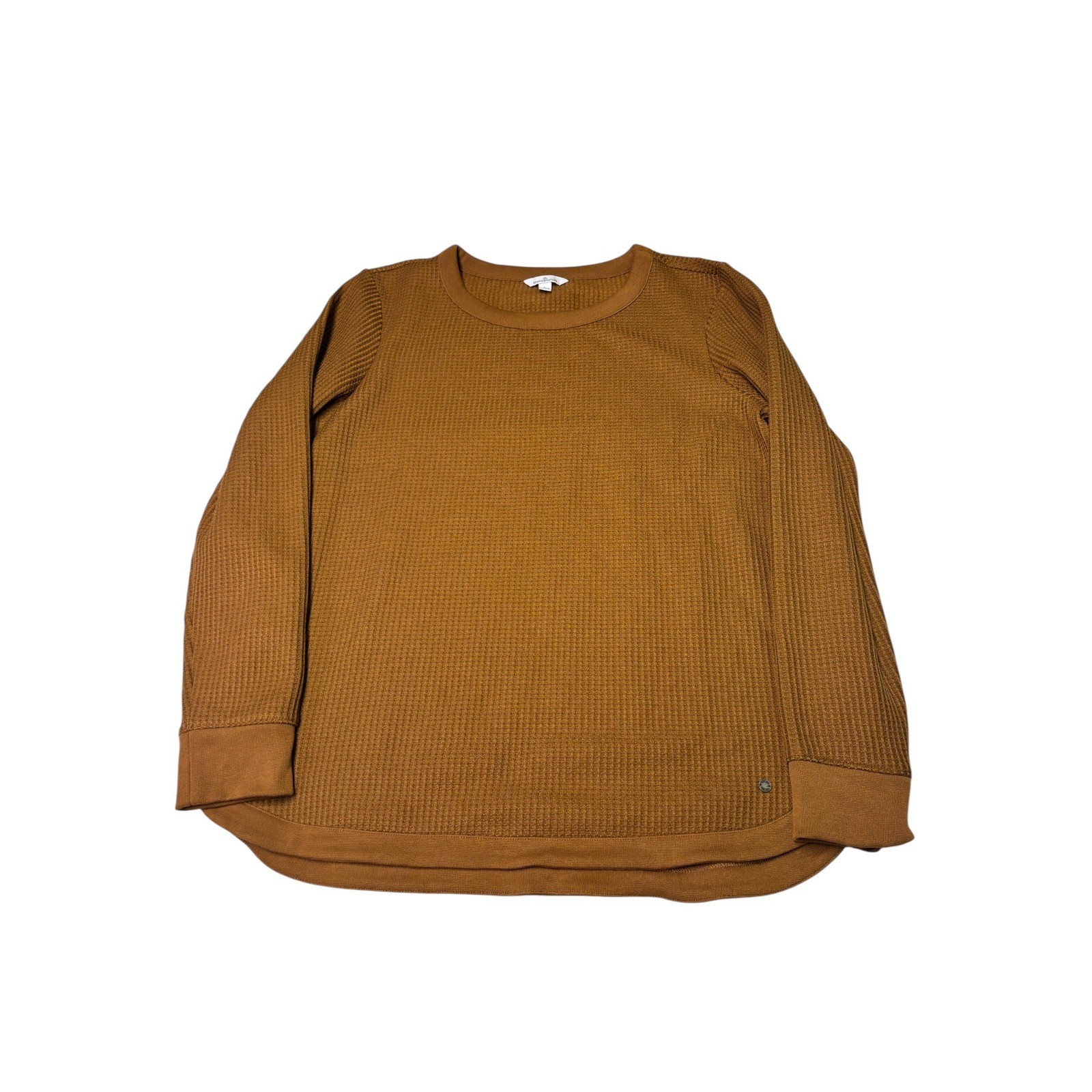 LL Bean Signature Waffle Knit Pullover Top Brown Thermal Long Sleeve L 511013