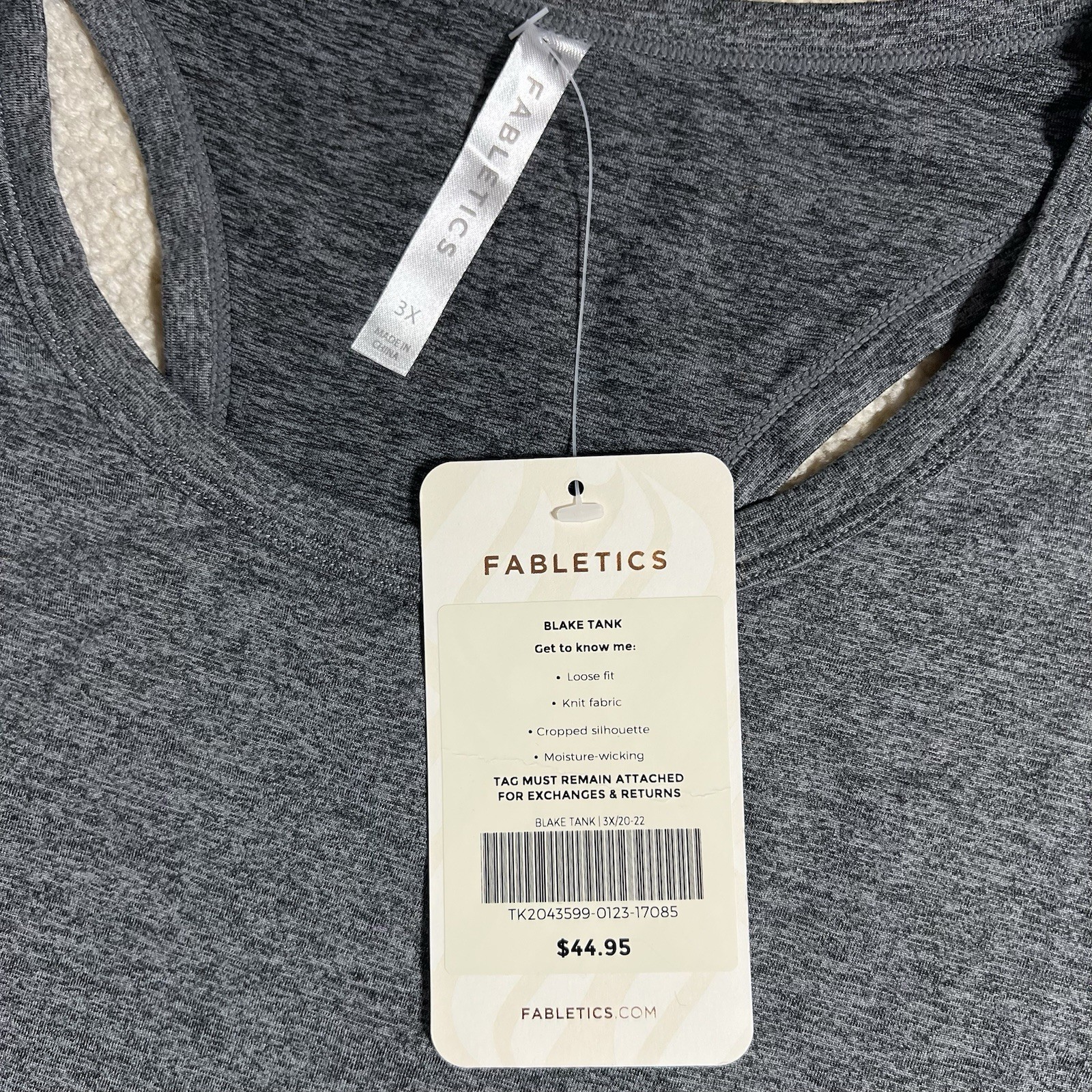 Fabletics Plus Size Tank Top 3X Grey Mesh Racerback Activewear Gym Yoga Workout