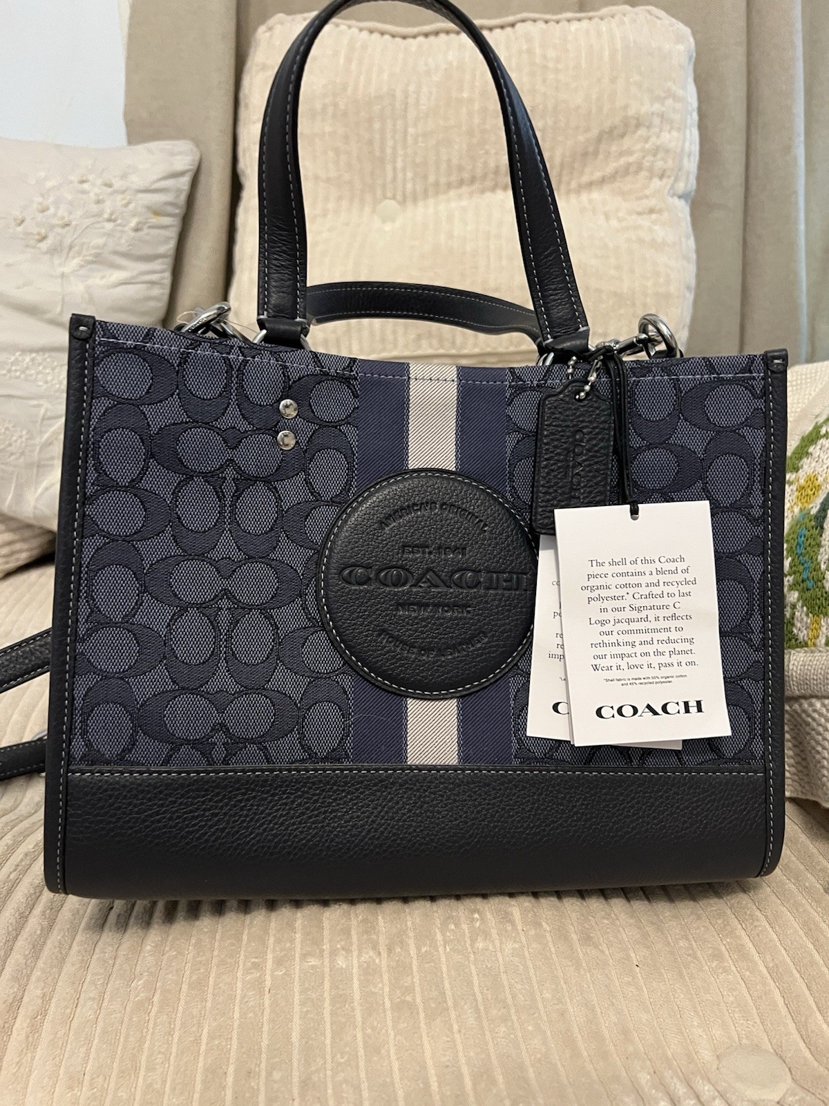 Coach Signature C Gallery Tote Navy Multi Snap Closure w/ Detachable Strap