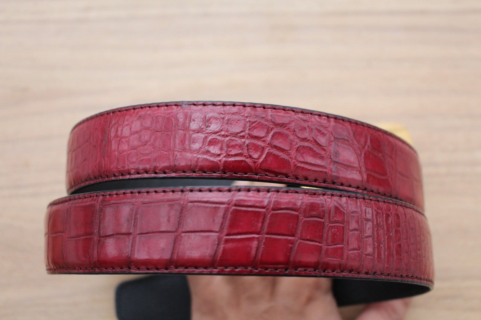 W 1.3 inch- Burgundy Genuine Alligator CROCODILE Belly LEATHER Skin Men’s Belt