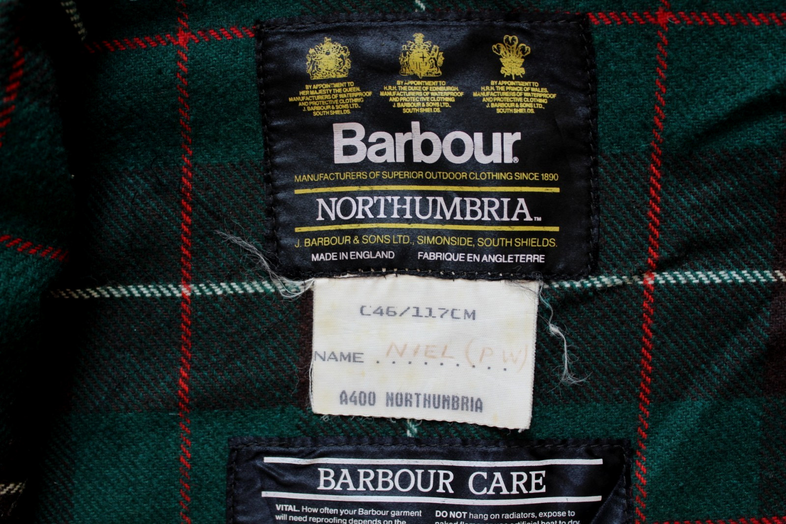 Vintage Barbour Northumbria A400 men’s wax jacket C46 /1 17cm olive LJKTC690