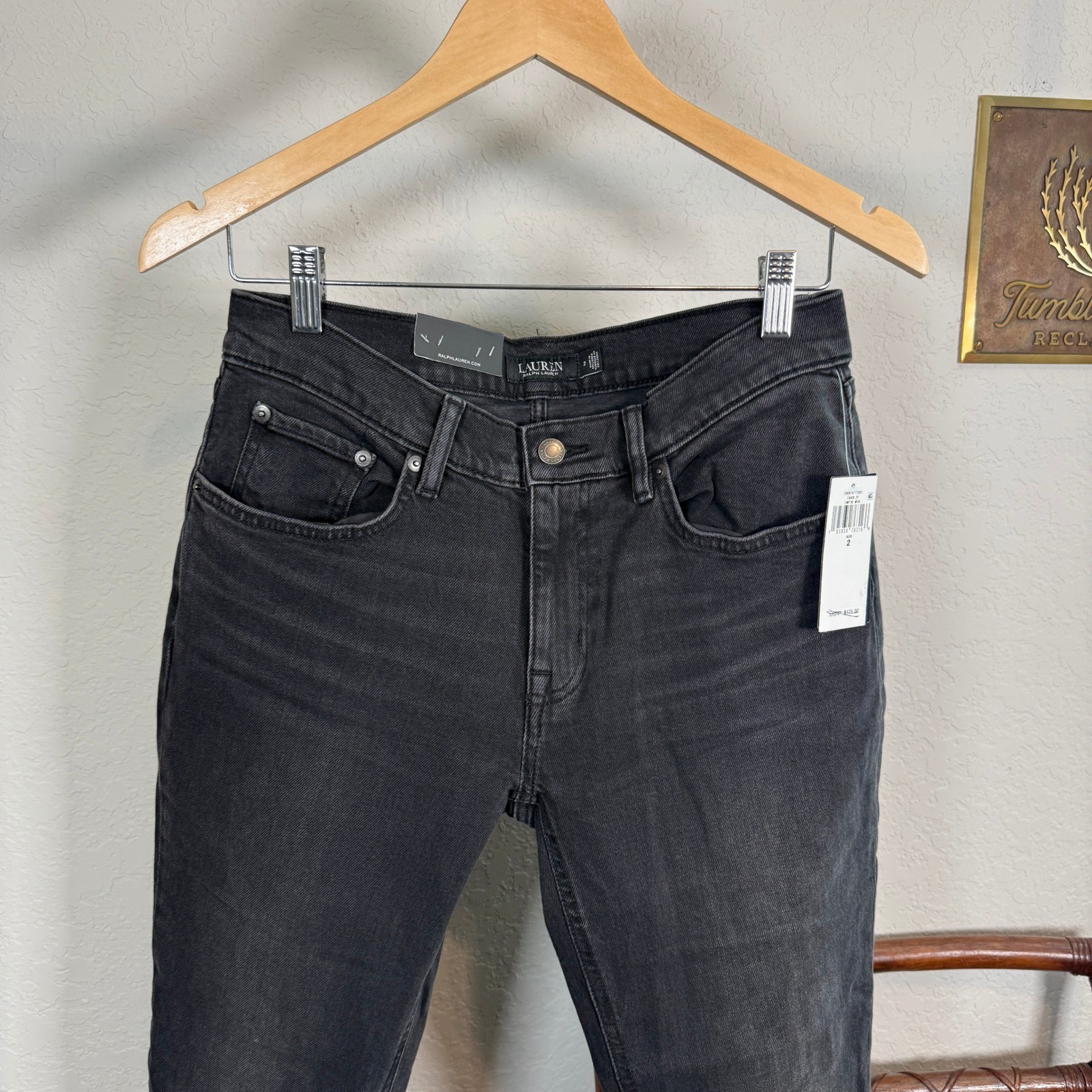 Lauren Ralph Lauren Relaxed Taper Jeans Black Comfort Stretch Size 2 26W NEW