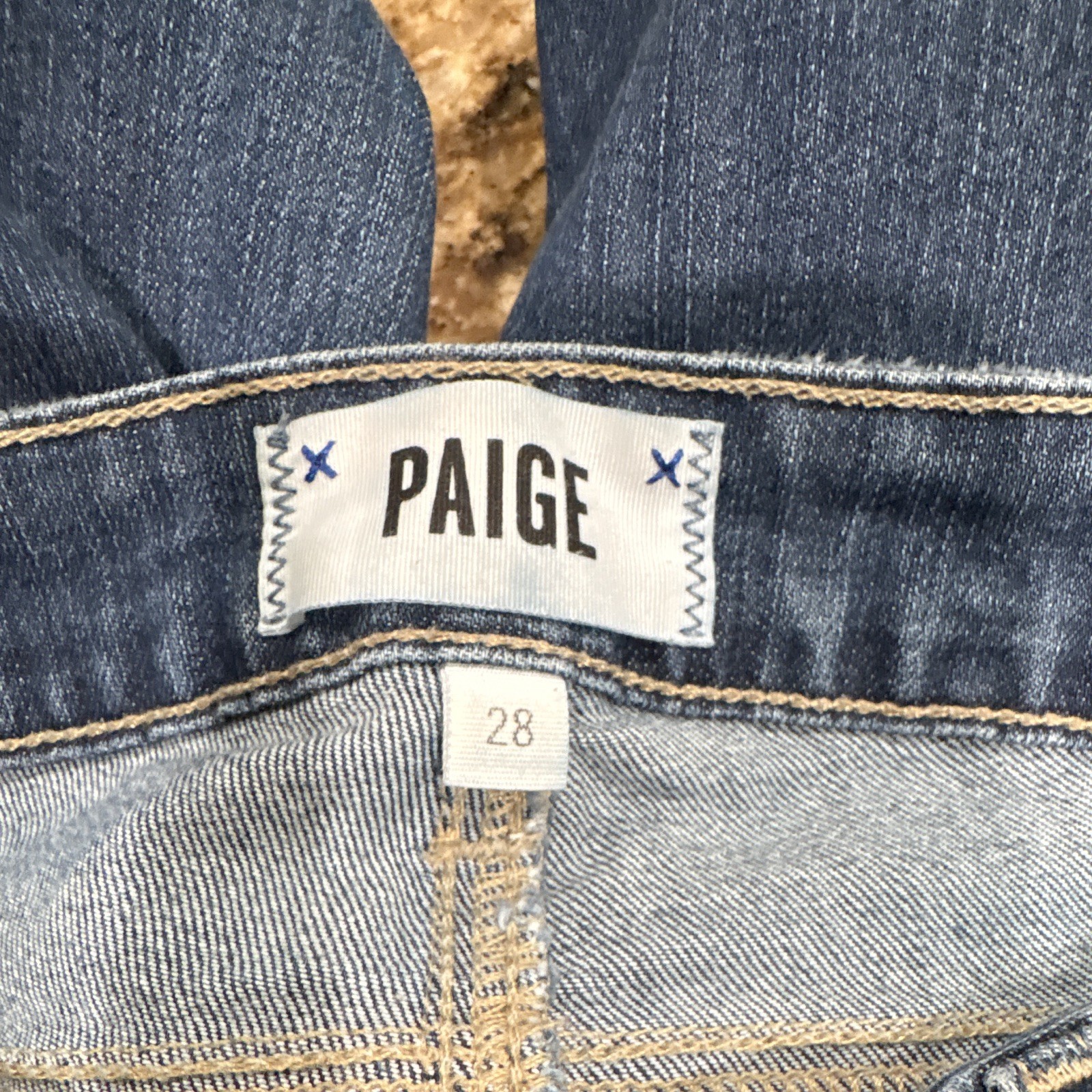 PAIGE Slim Cropped Jeans Medium Wash Distressed Stretch Mid Rise Blue 28 #J9