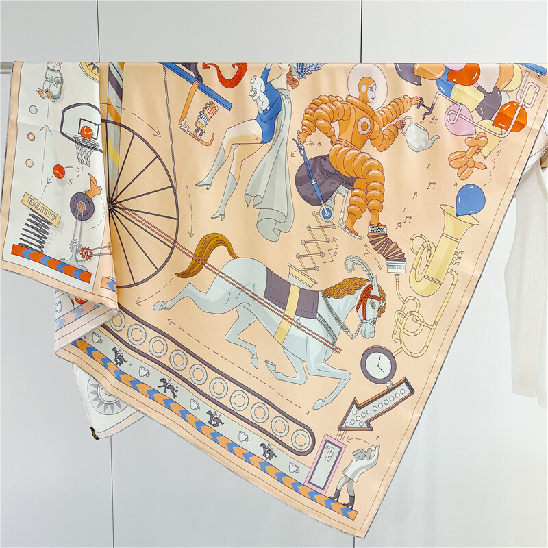 Teatime Print Pure Twill Silk Wrap Scarf Bandana Large Square Shawl Kerchief 53″