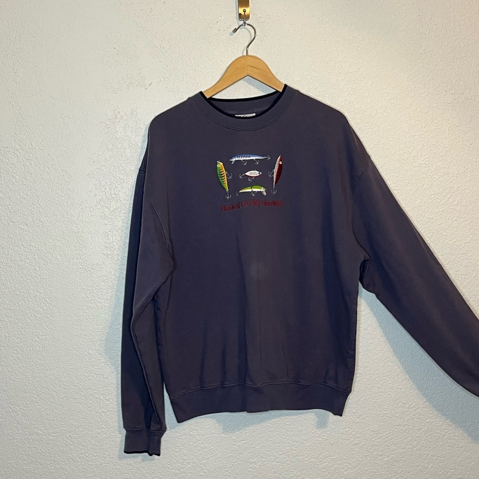 Vintage Hooked on my grandkids embroidered sweatshirt Grandpa 90’s Embroidered