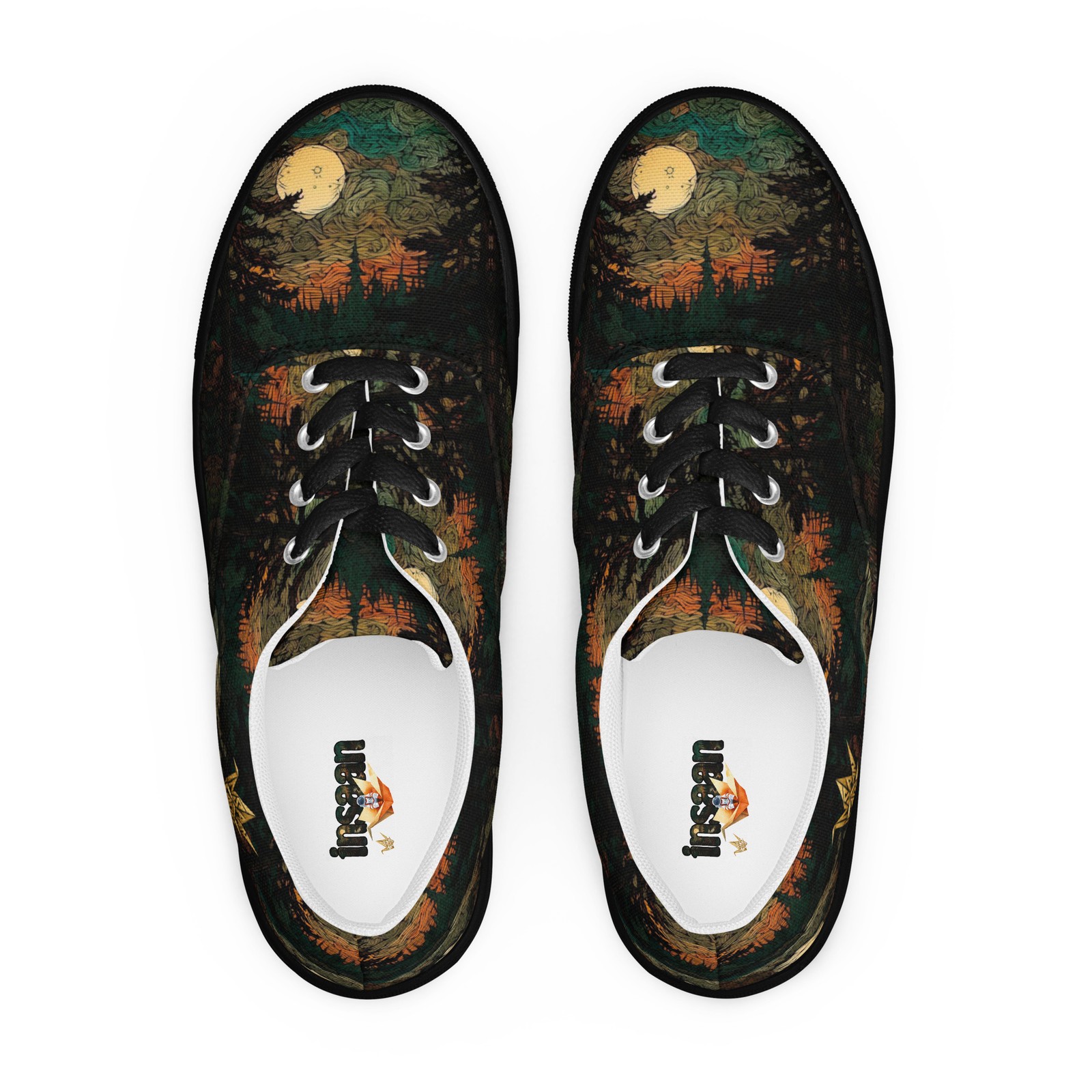 Moonlit Forest Sneakers | Celestial Moon Pine Canvas Shoes | InsaanCadet