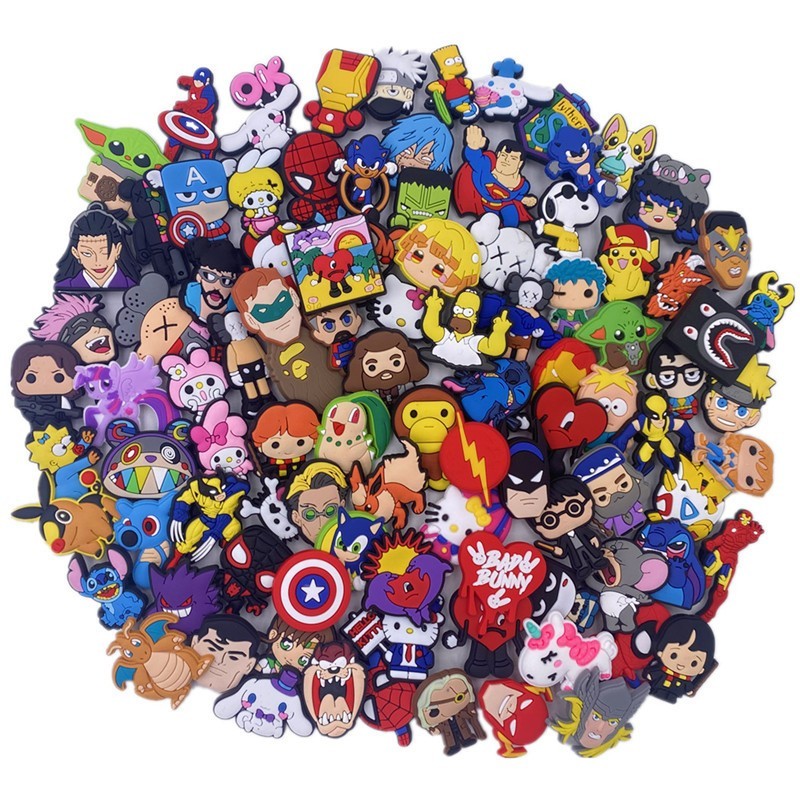 90 Pcs Mixed Pvc Shoe Charms Lot Different Charms Fit For Croc Clog Sandals USA