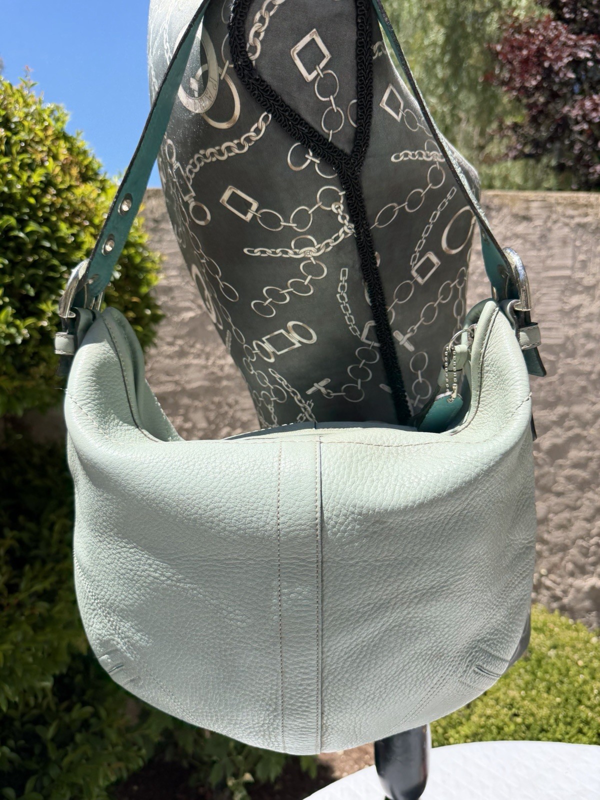 *worn* Vintage Y2K Coach 3227 Baby Blue Pebbled Leather Soho Hobo Shoulder Bag