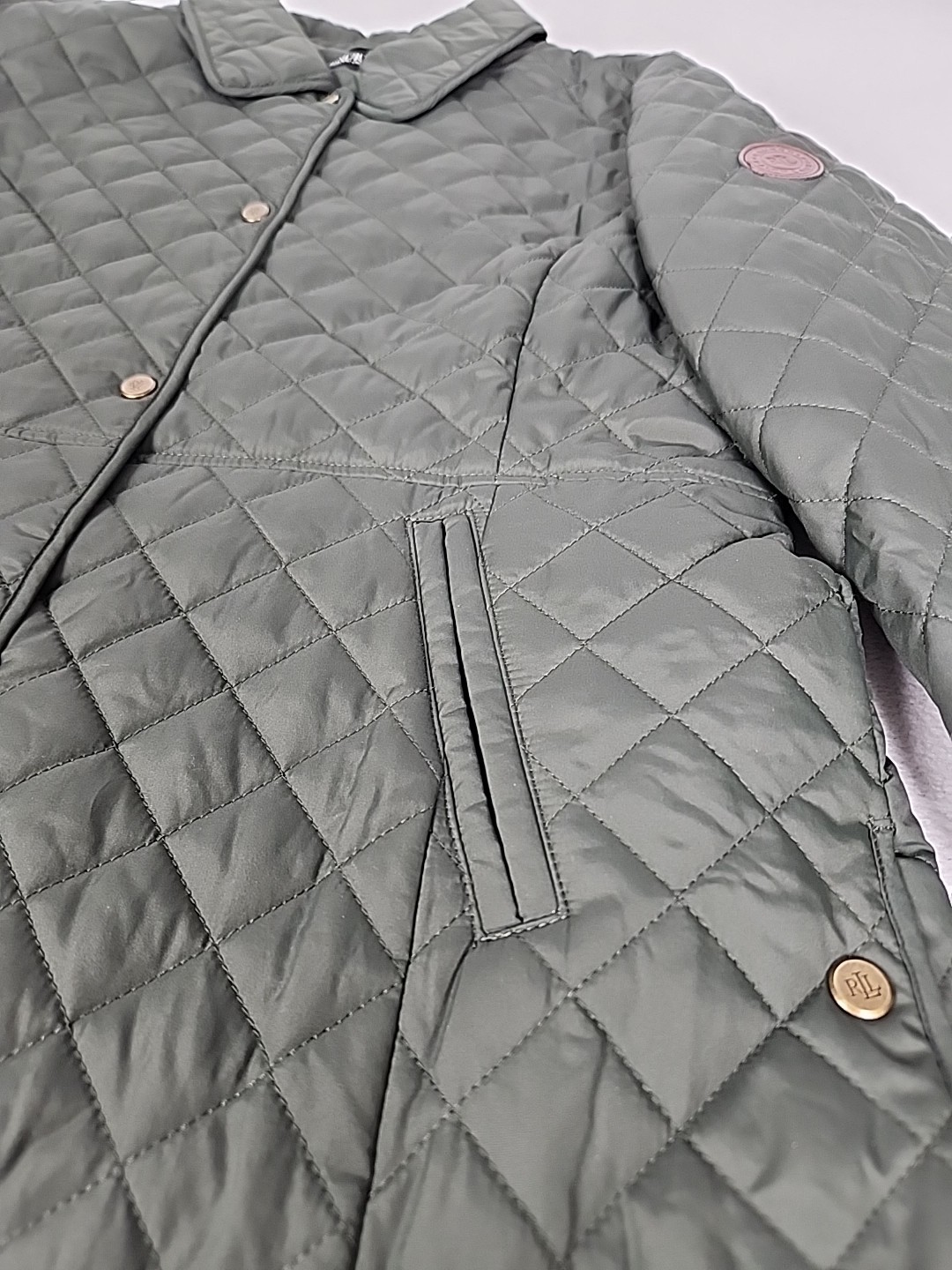 Lauren Ralph Lauren Diamond Quilted Button Up Mid Jacket Women’s Large Green