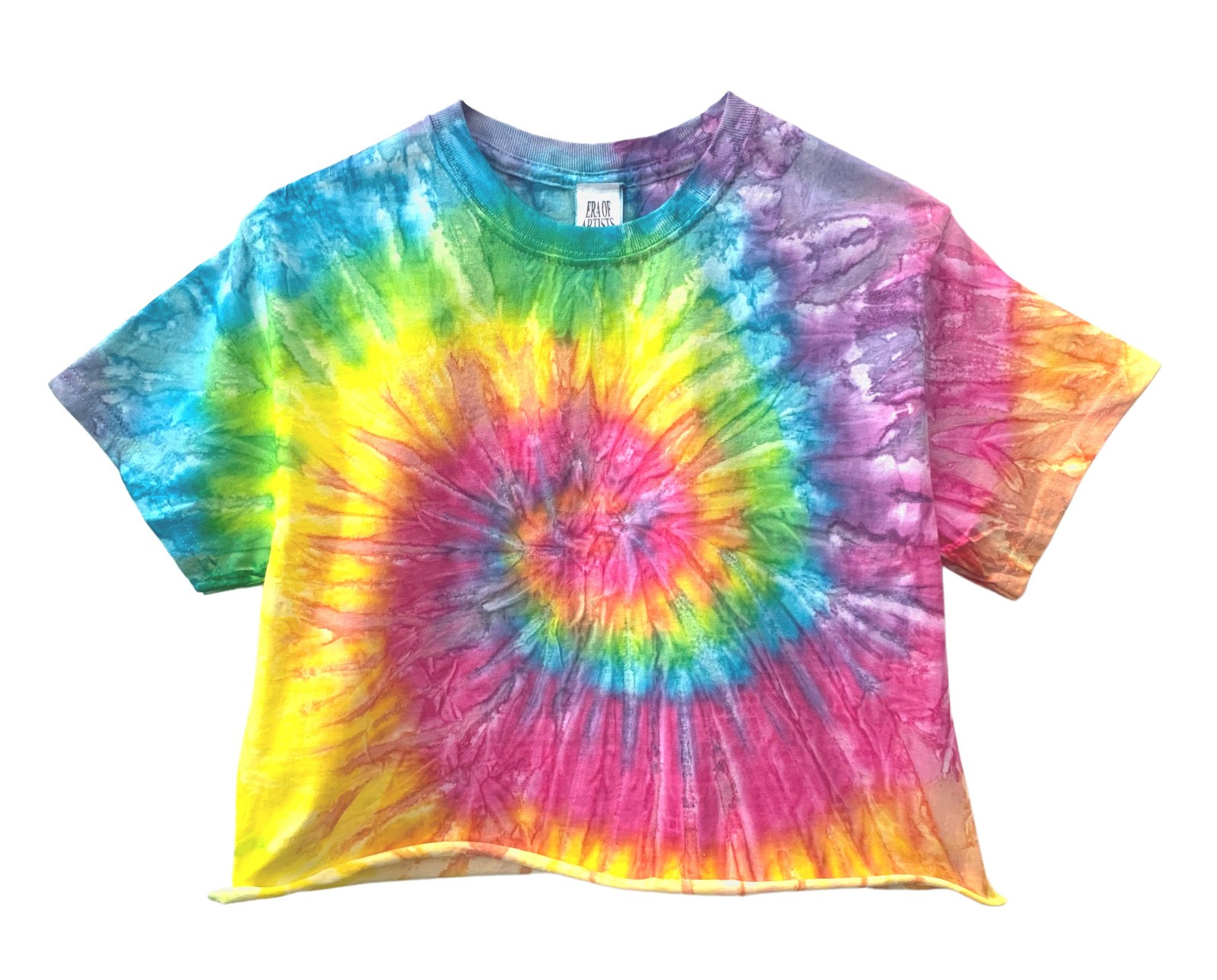 Tie Dye Unisex Cropped Tee, Hand Dyed, Raw Bottom Edge