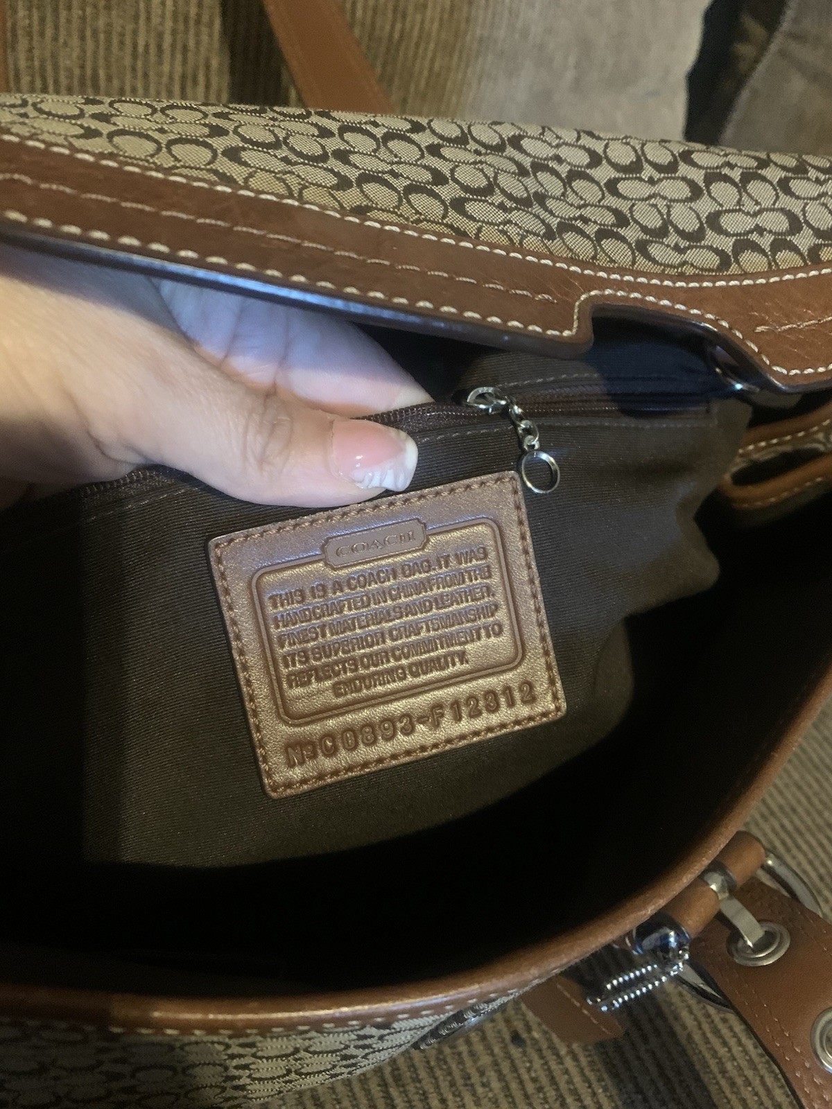 Coach Brown Beige Logo Satchel Handbag Buckle Accent Silver Hardware for Women