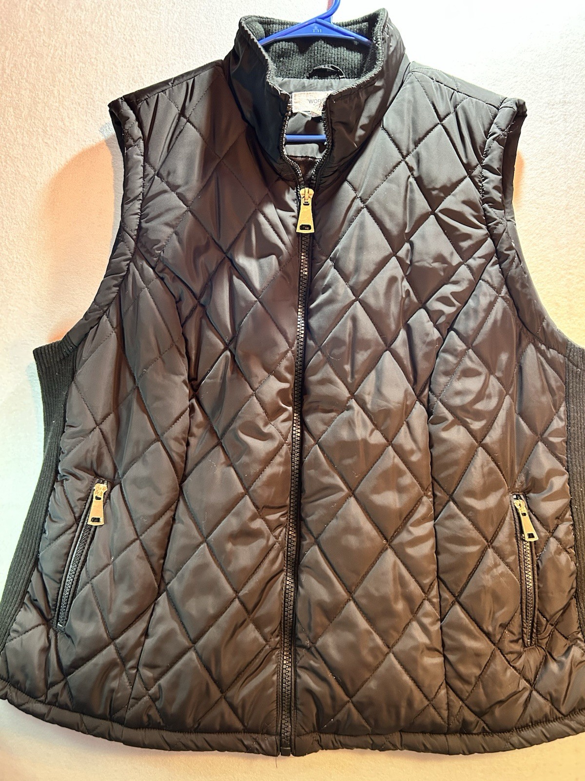 WORKSHOP Republic Clothing Black Quilted Full Zip Vest Pockets Stand-Up 2XL