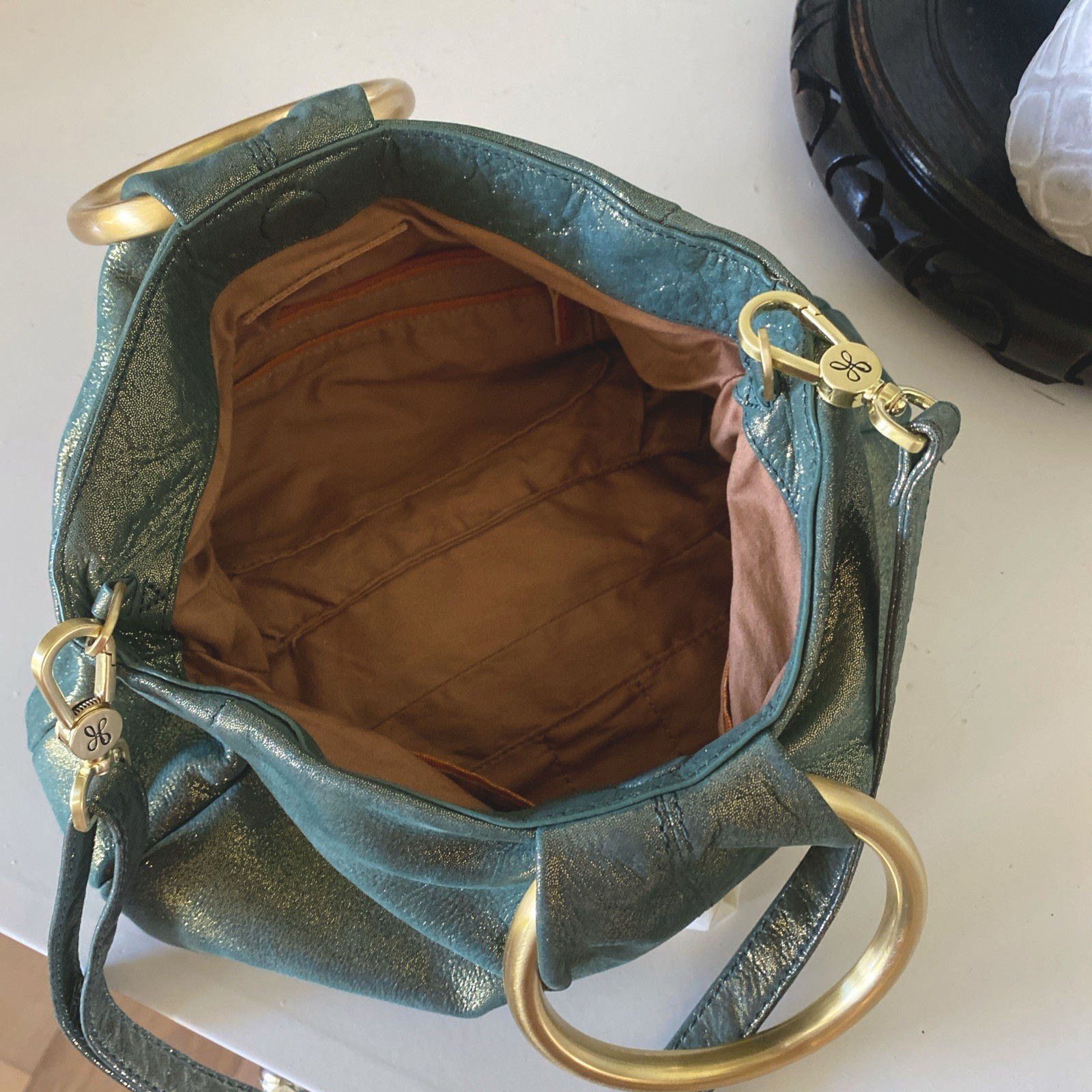 RARE Hobo Sheila Evergreen Shimmer Satchel Bag With Dust Bag NICE!