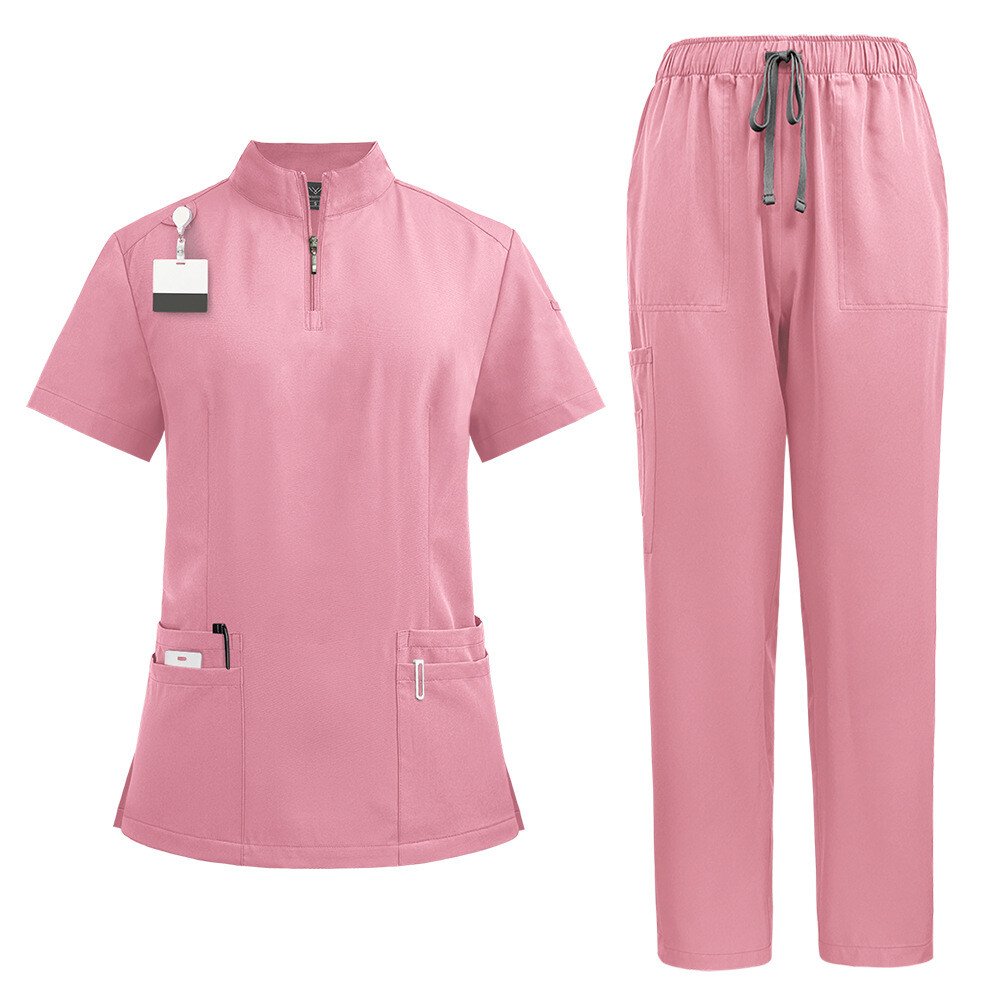 Medical Nursing Scrub Uniform Set Zipper-Tops Straight-Pants for Hospital Clinic