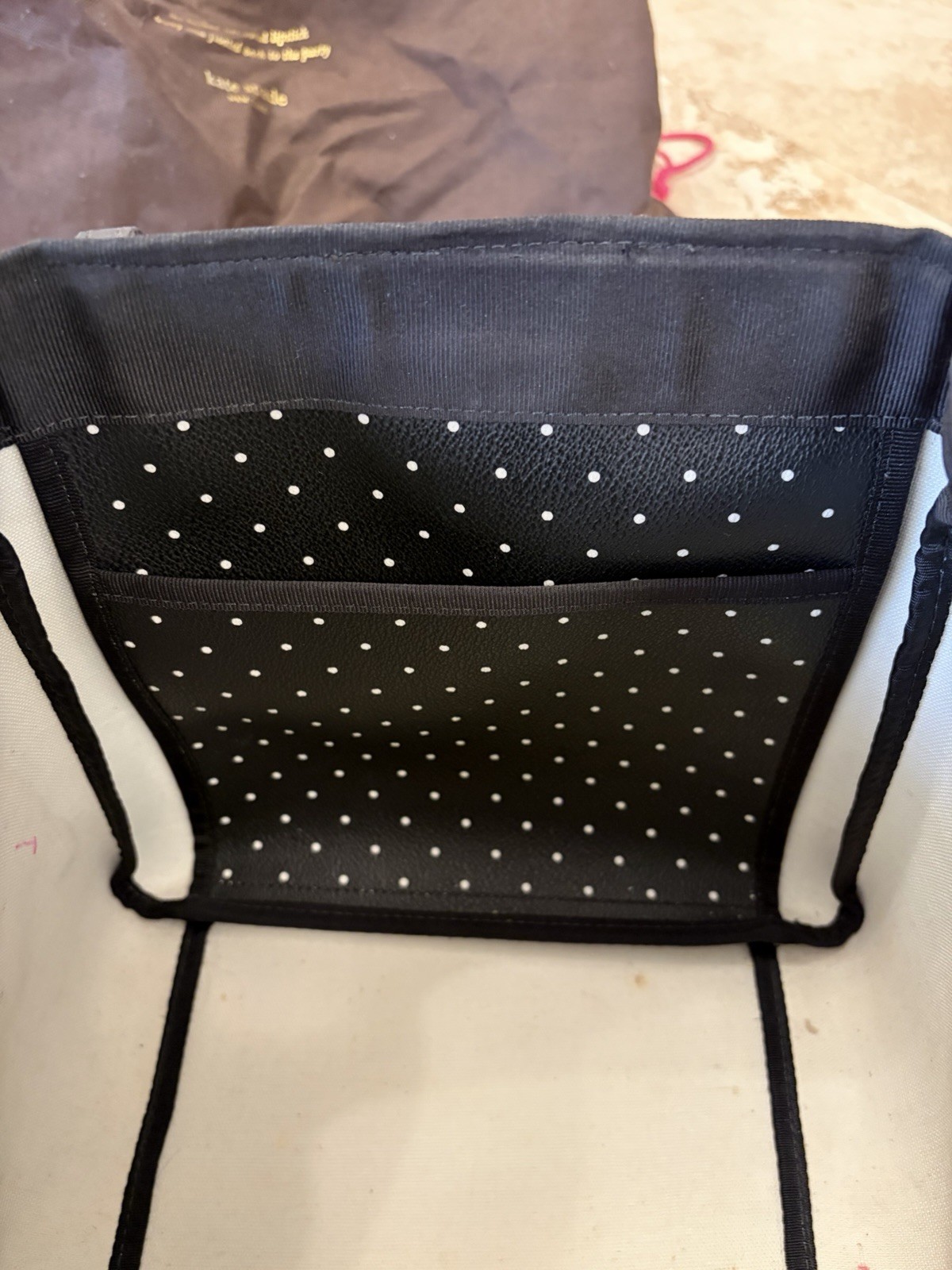 Kate Spade New York Black White Polka Dot Small Tote Logo Gold Hardware