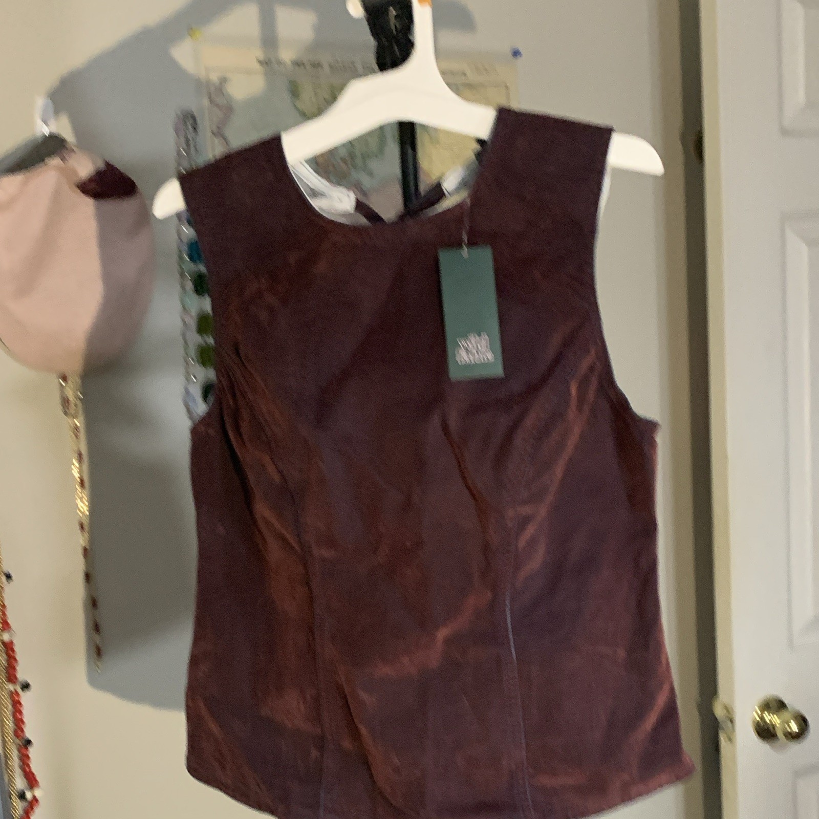 Wild Fable Women’s Dark Burgundy Solid Denim Tie-Back Top Size S Flocked denim!