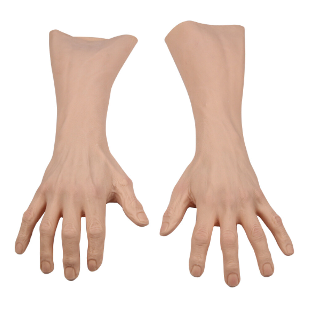 IMI Silicone Fake Old Man Hands Manual Arm Sleeves Delicate Skin Crossdresser