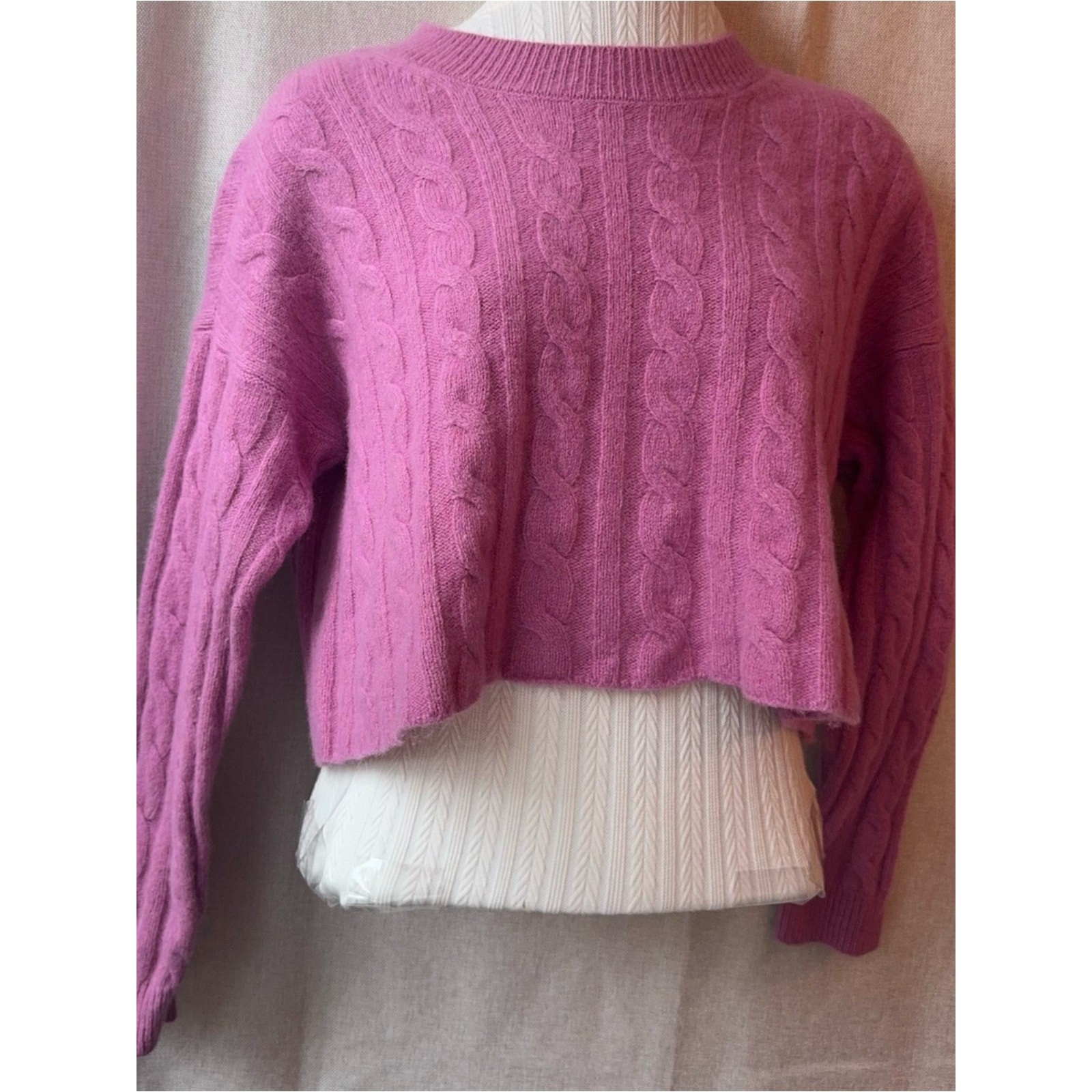 💗 Madewell Re/Sourced Cashmere Bubblegum Manifesto Pink Cable Sweater