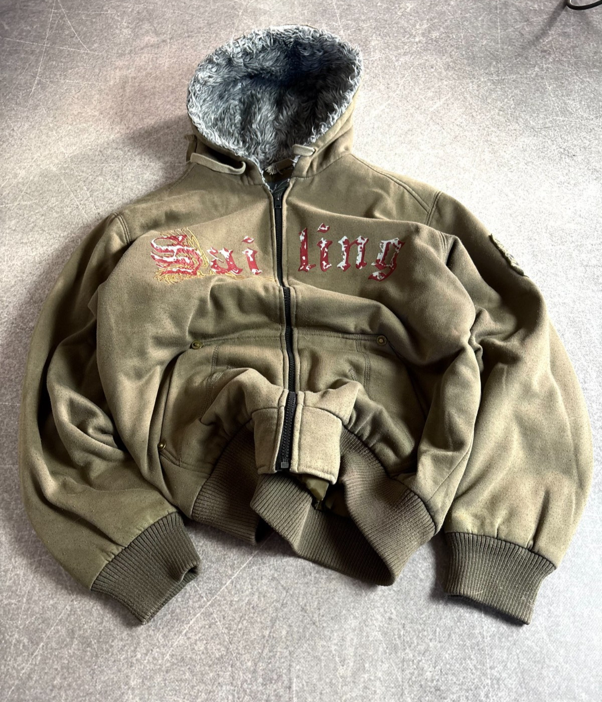 2000s Y2K Surf Skateboarding Japan Style Fur Lined Zip Hoodie 90s LGB VIBE