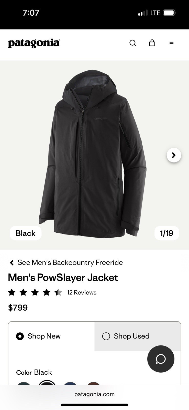 Patagonia Powslayer Jacket Black Mens Medium NWT Full Zip Top of The Line Snow