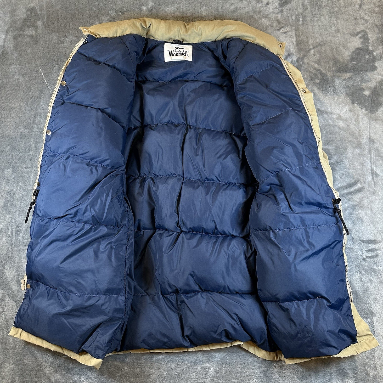 READ Vintage Woolrich Jacket Mens M Beige Goose Down Puffer Winter Coat Parka