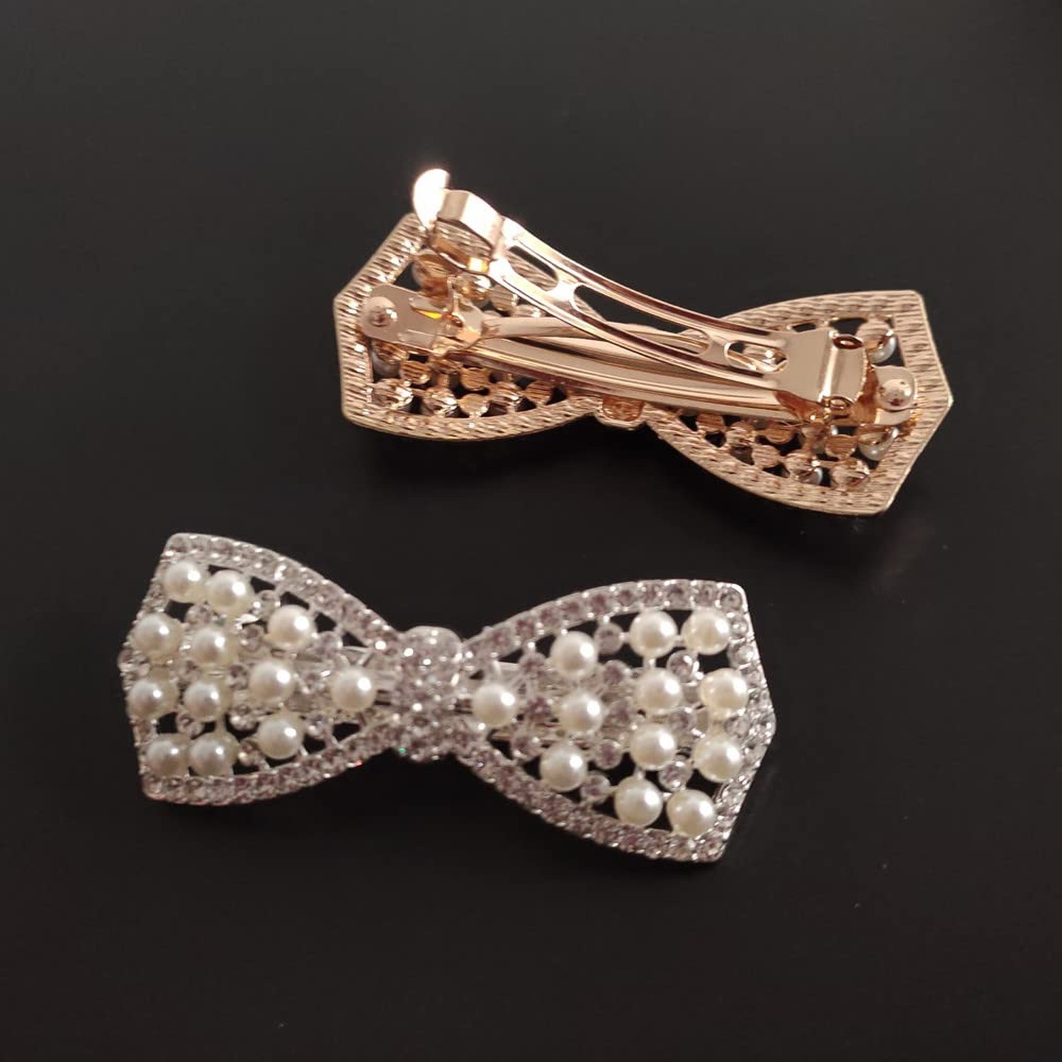 Rhinestone Pearl Bow Hairpin Barrettes, 2 Pack Crystal Shiny Crystal Bow Hair…