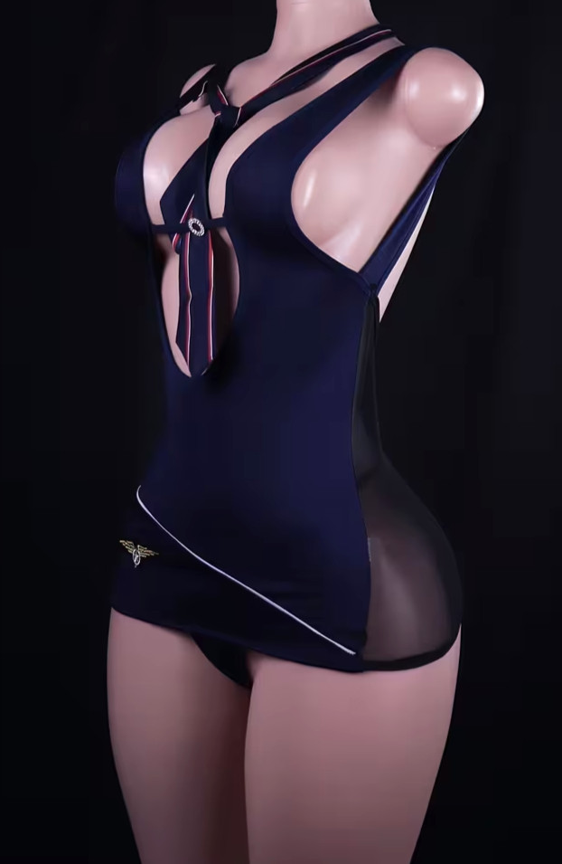 Asian 1-Size (USA XS-M) Deep Blue Air Stewardess Lingerie Bodycon w Thong. Nice!