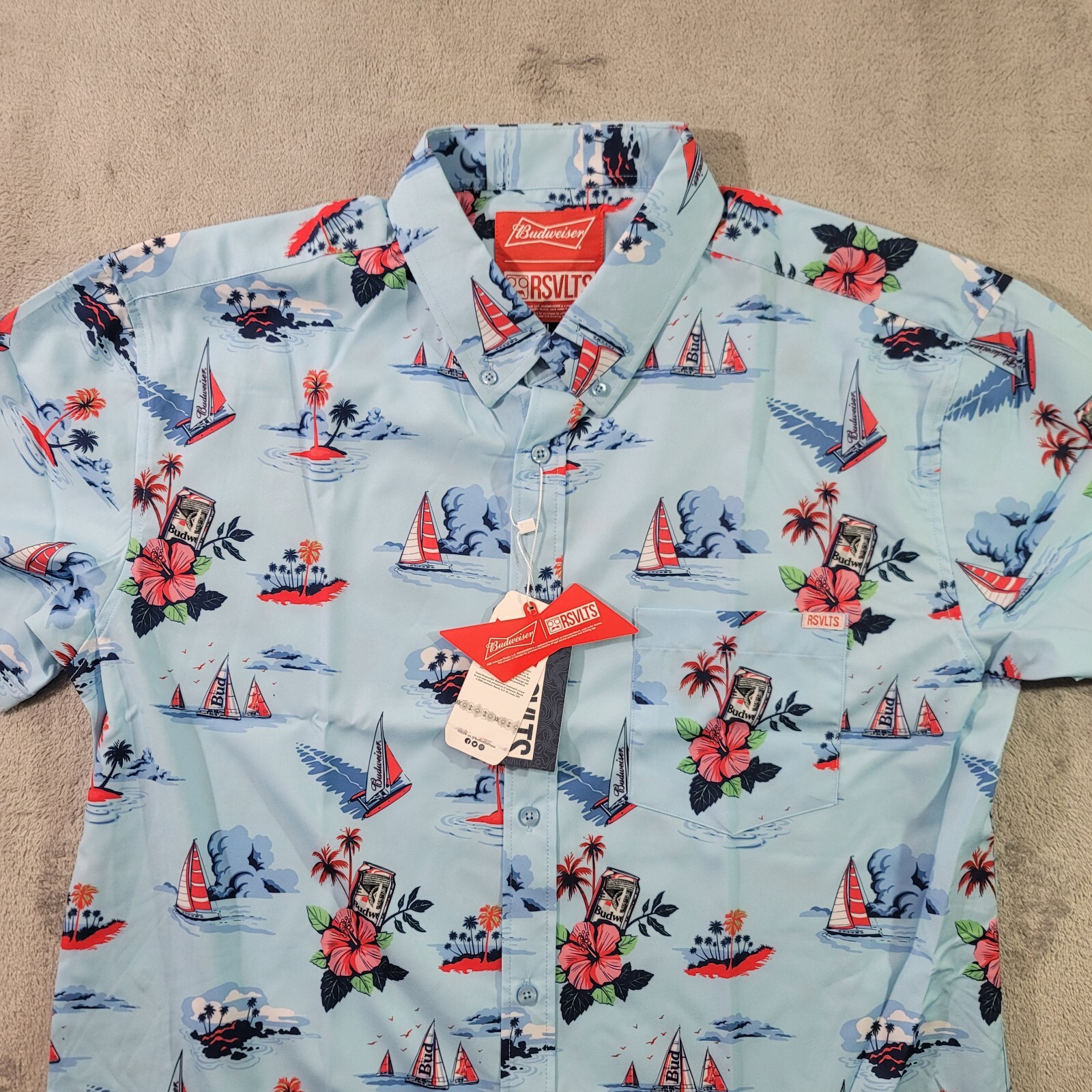 RSVLTS Mens Budweiser Regatta Have A Bud Size XL Short Sleeve Button Shirt