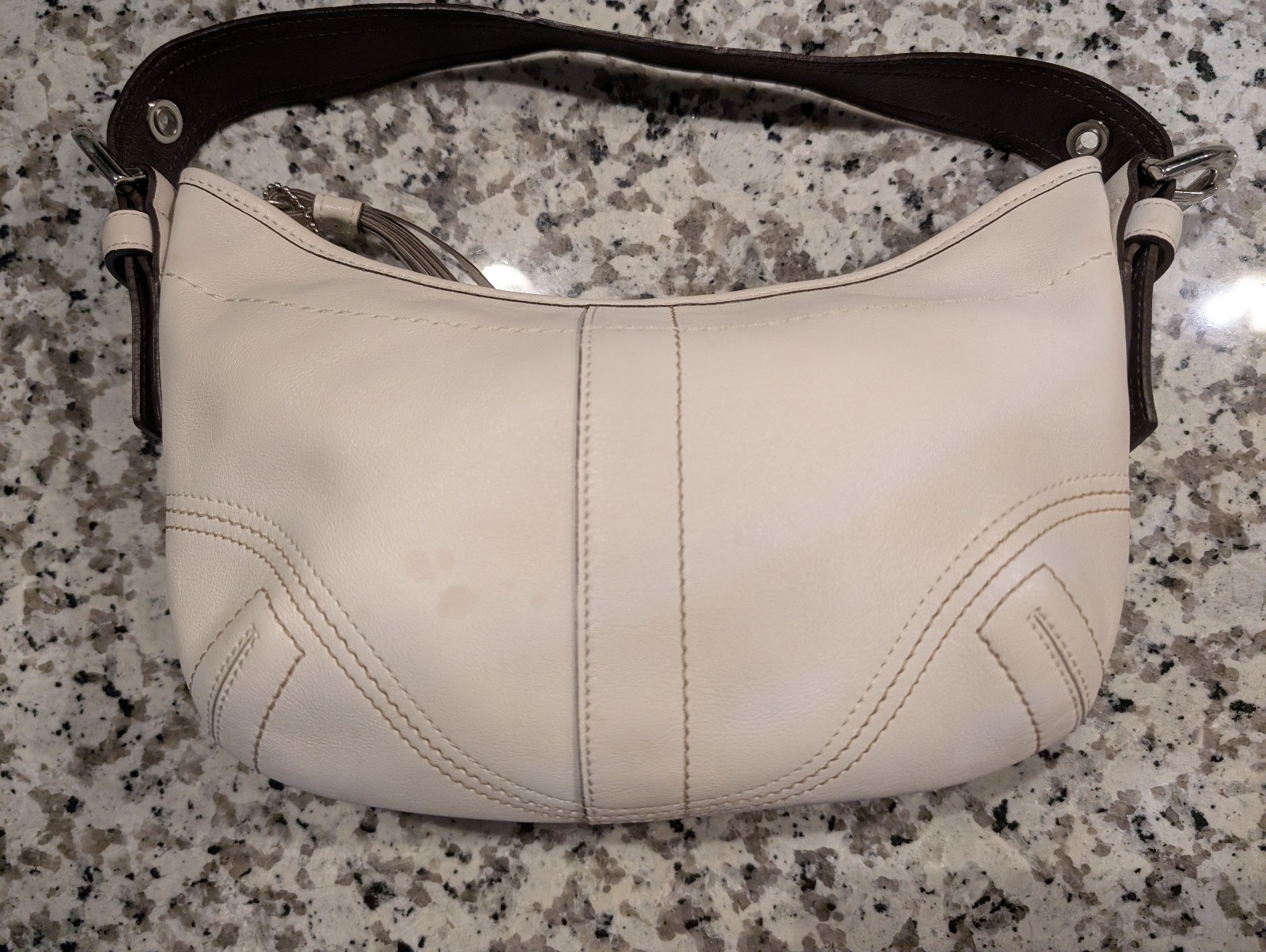 Vintage Coach Soho Hobo Bag 8A01 Ivory White Leather Brown Strap + Wallet