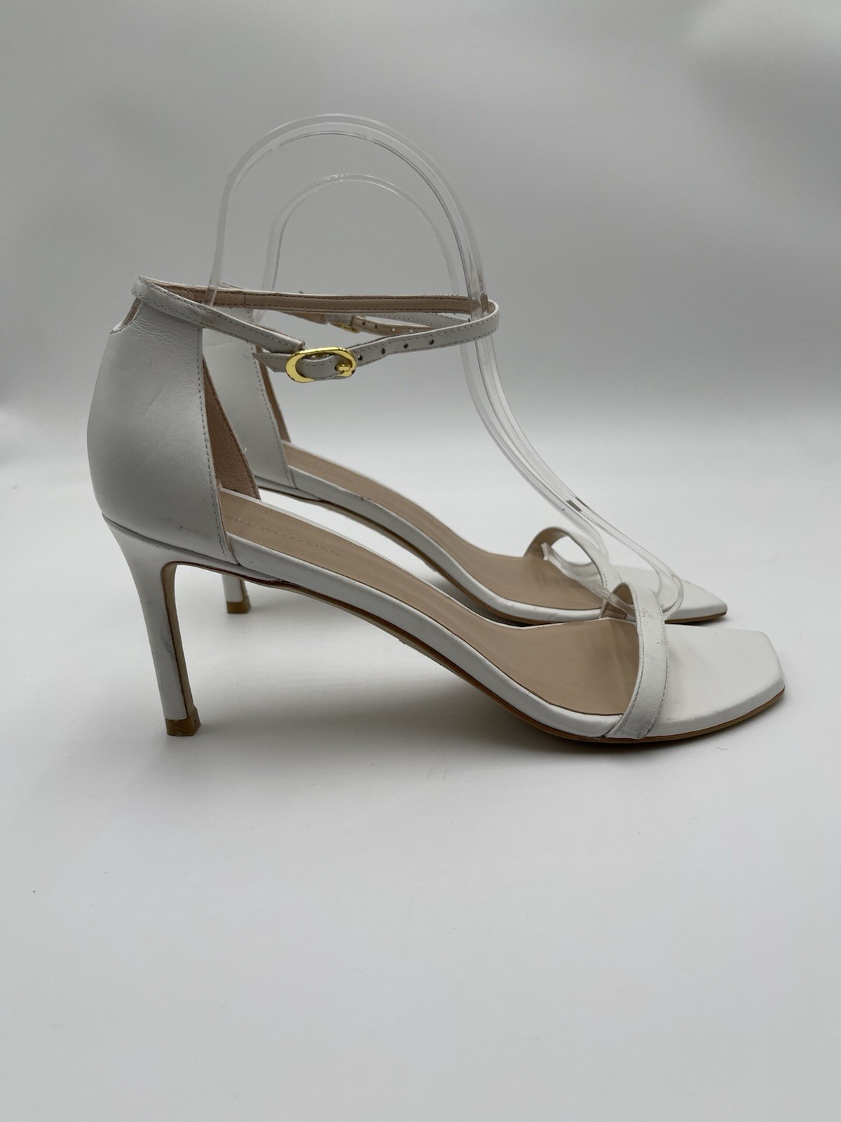 Stuart Weitzman Amelina 75mm leather sandals in white Size 8.5