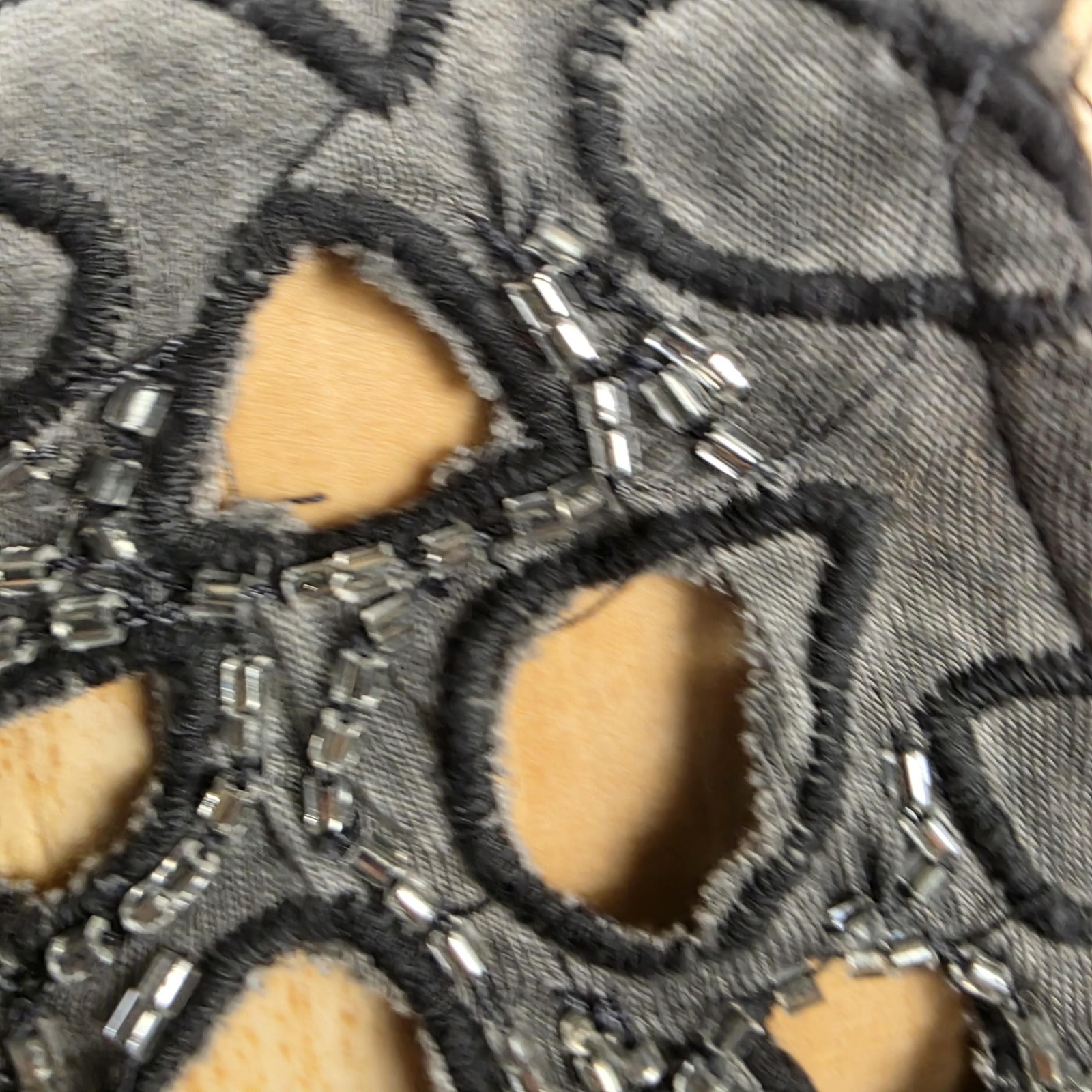 Forever 21 Shirt Womens Large Gray Beaded Cutout Sheer Grunge Whimsigoth