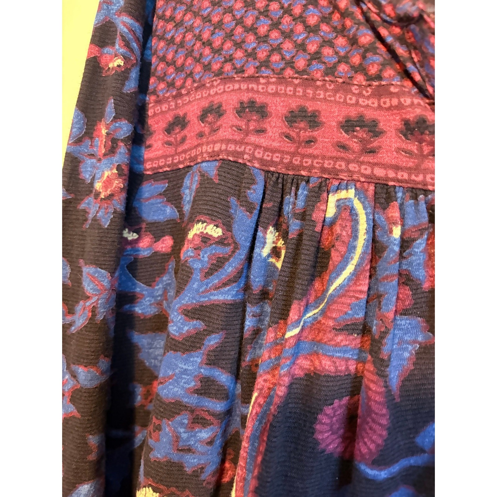 Lucky Brand Blue Purple Paisley Tunic Top 3/4 Sleeves Cotton XL Boho Hippie