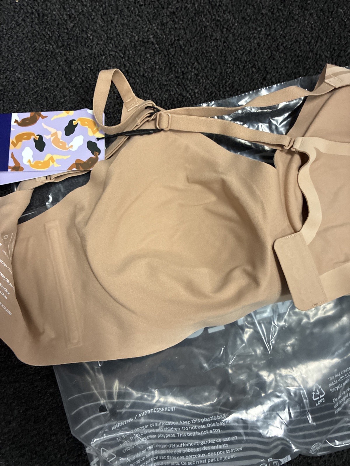 Honey Love Bra Womens SZ Med Sand Wireless Crossover Padded Comfort Women’s New