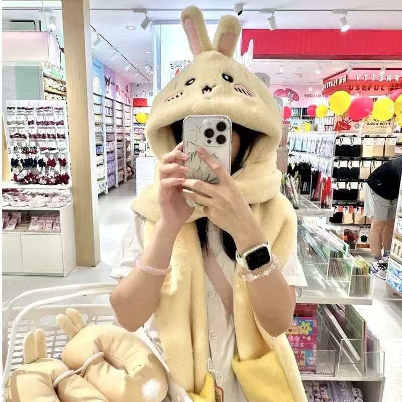 Chiikawa Usagi 3 In 1 Plush Ears Hat Scarf Gloves Set Warmer Winter Scarves