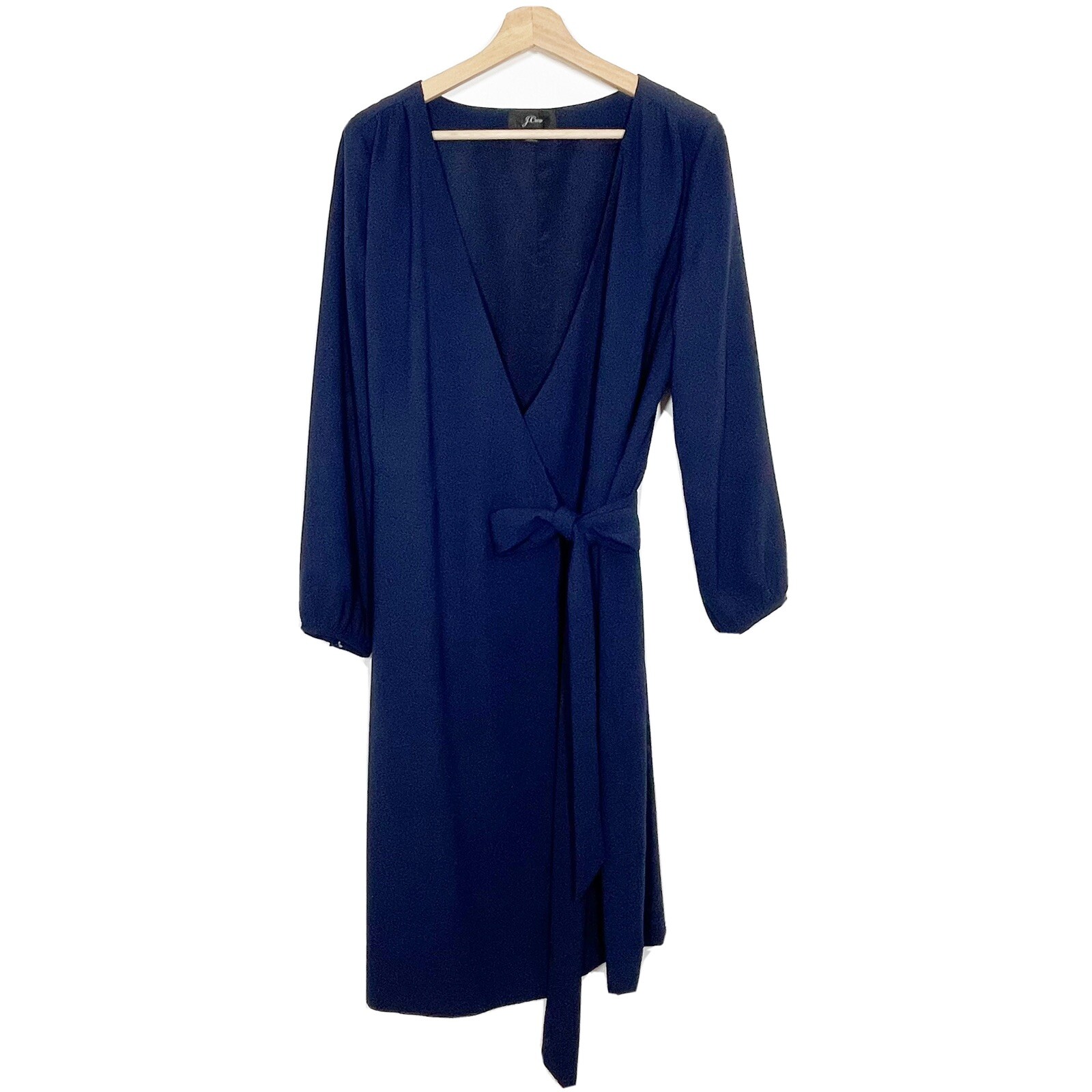 J Crew Crepe Wrap Midi Dress Bracelet Long Sleeves Tall Navy Blue Sz 10